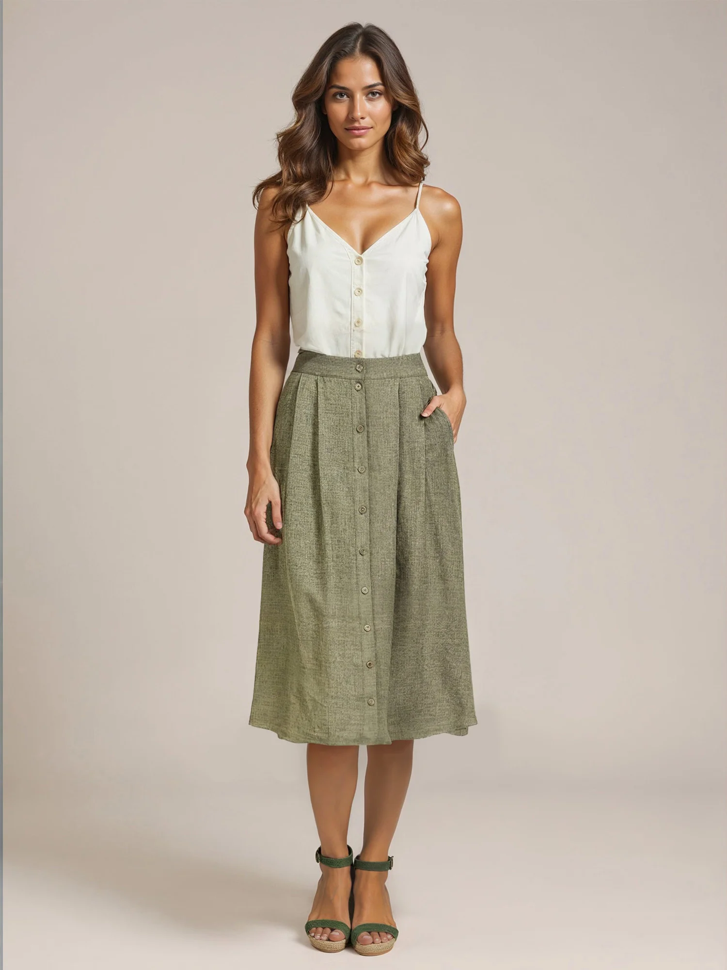 Circle Button Down Midi Skirt - Image 7
