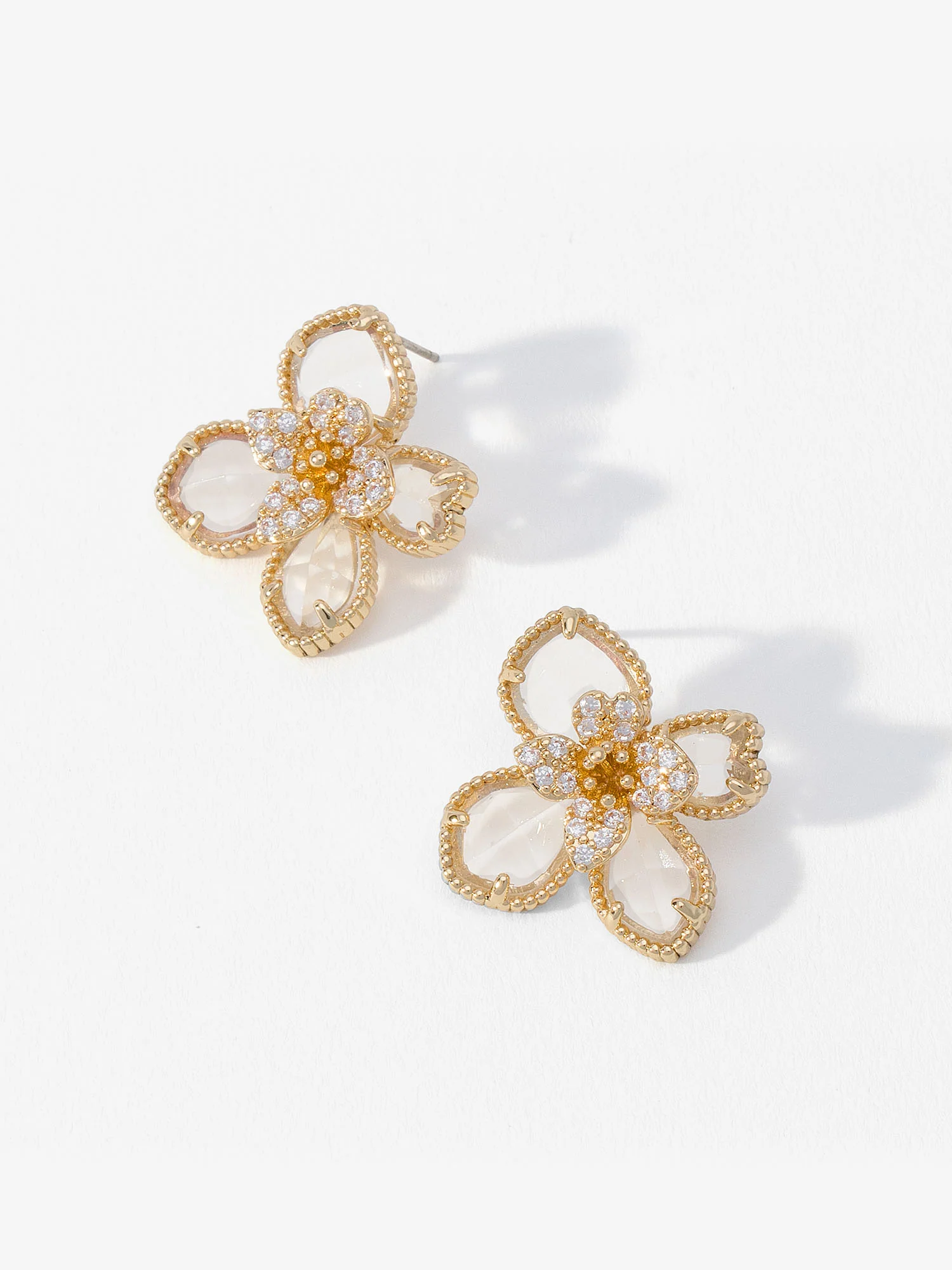 Clear Pave Flower Stud Earrings