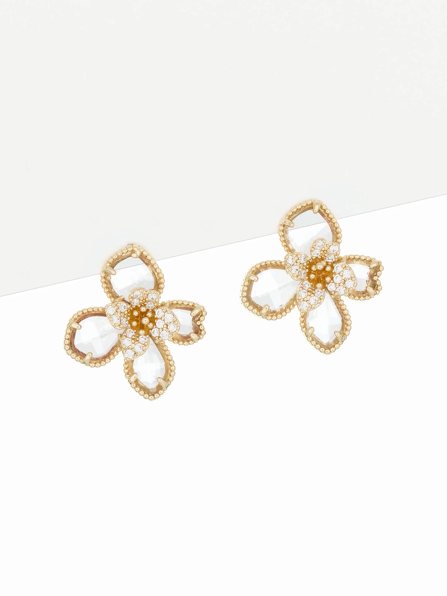 Clear Pave Flower Stud Earrings - Image 2
