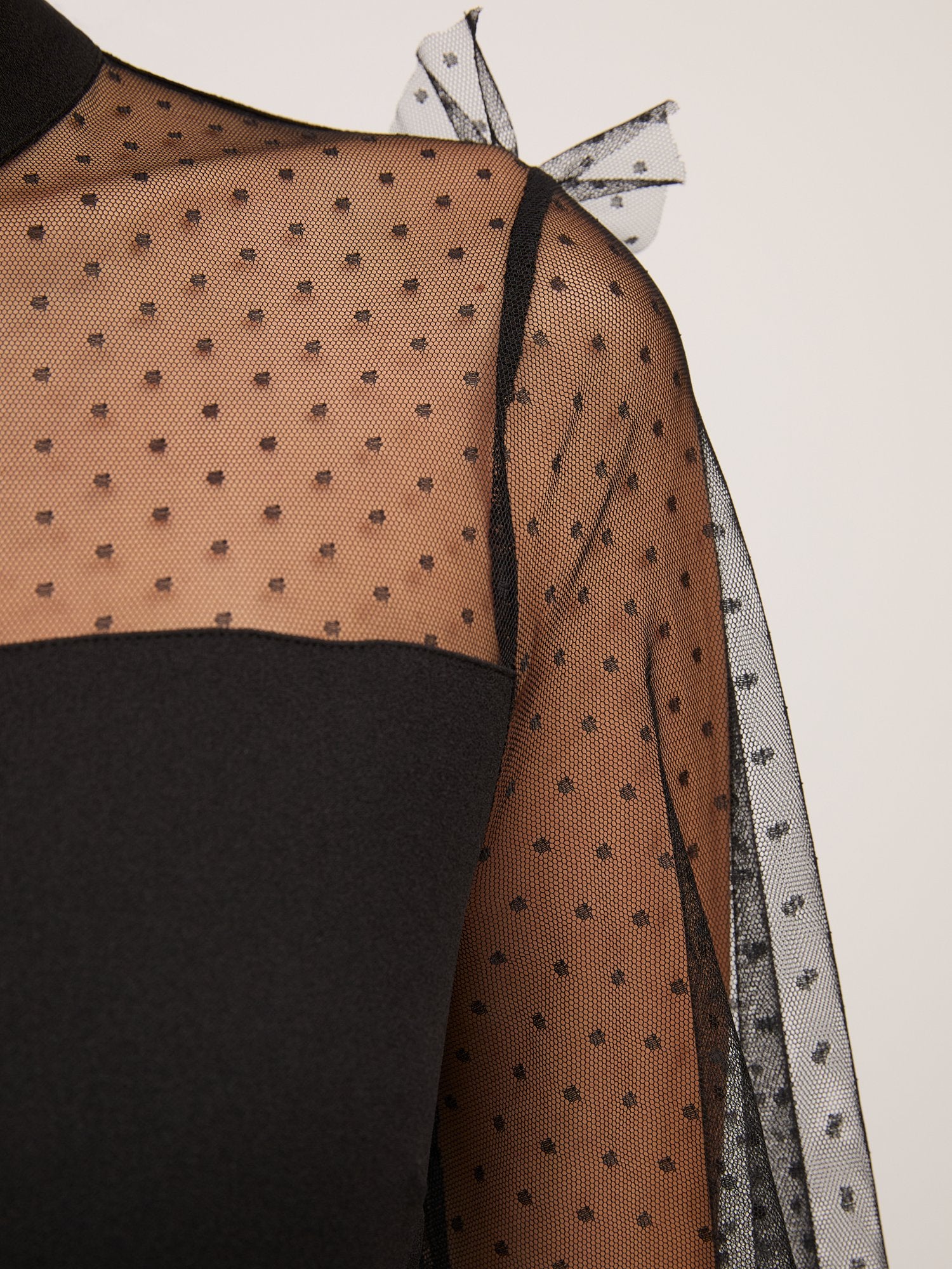 Clip-Dot Mesh Balloon-Sleeve Dress - Magic Crepe® - Image 4