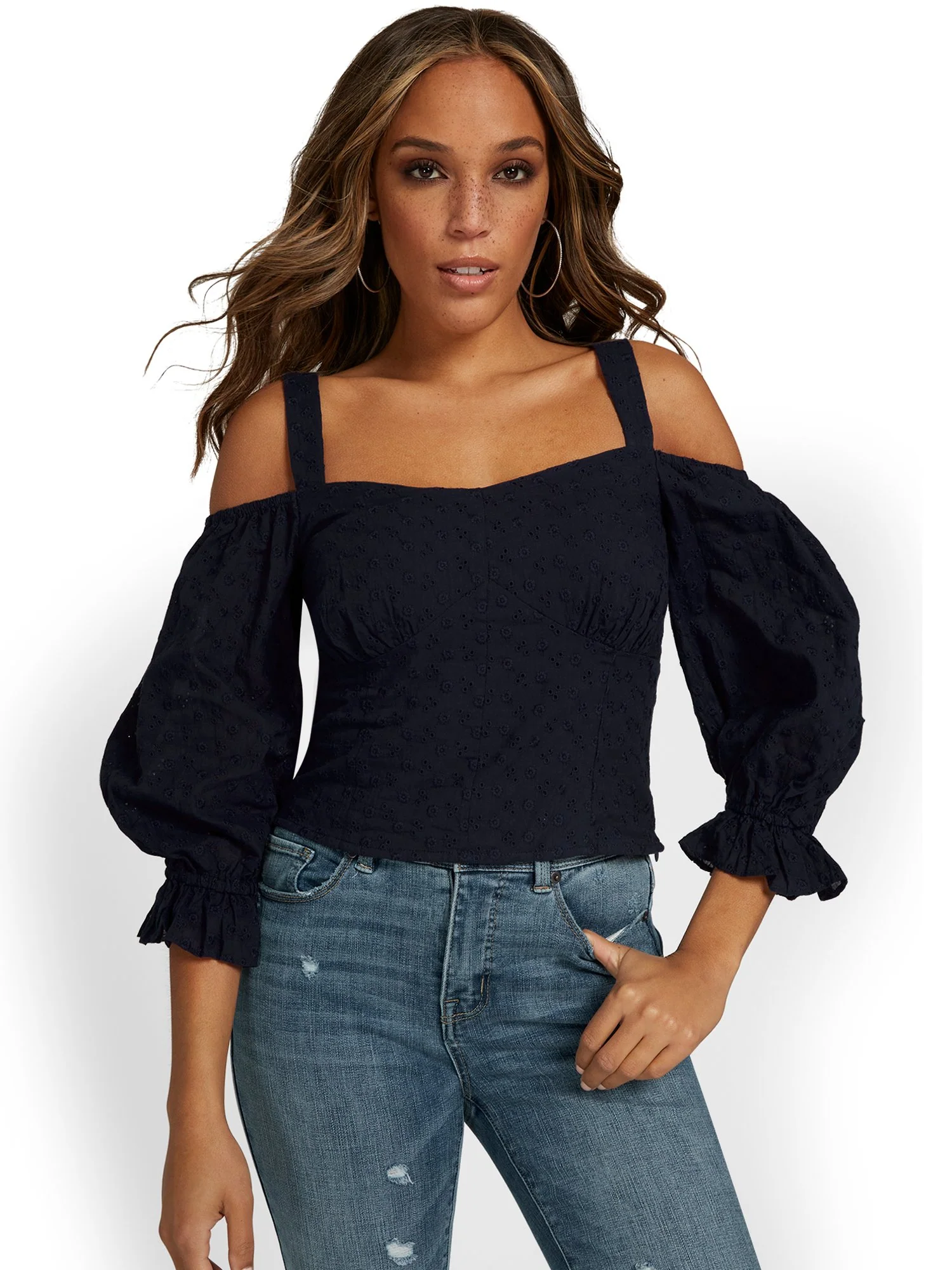 Cold-Shoulder Eyelet Blouse - Lily & Cali - Image 4