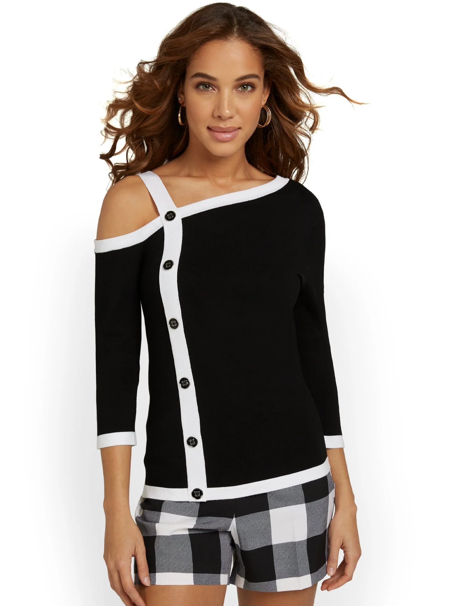 Cold-Shoulder Piped Sweater - Image 2