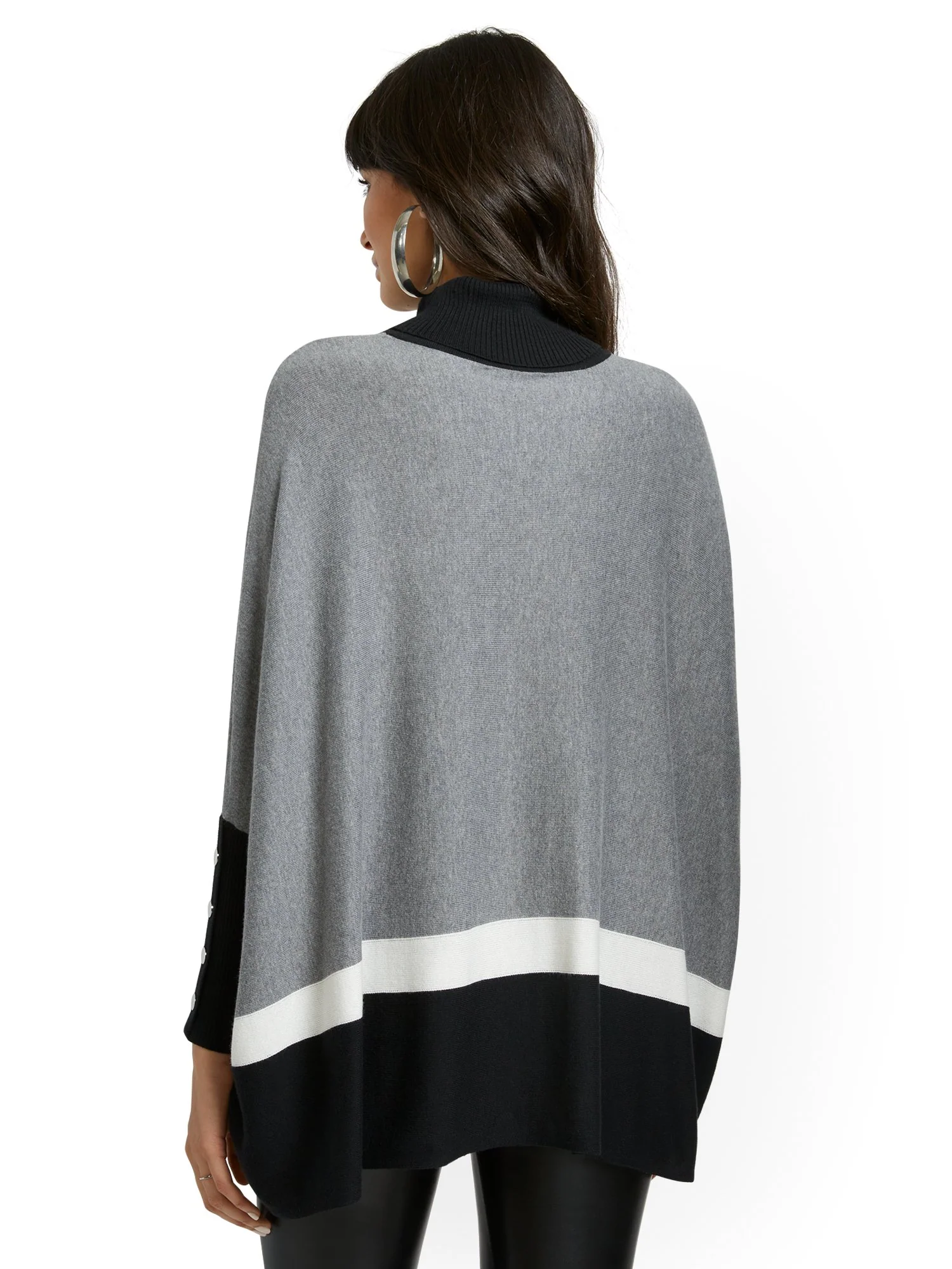Colorblock Button-Accent Turtleneck Dolman Sweater - Image 3