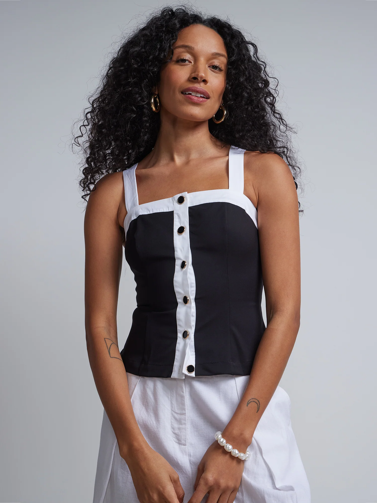 Colorblock Button-Front Blouse - Fit To Flatter