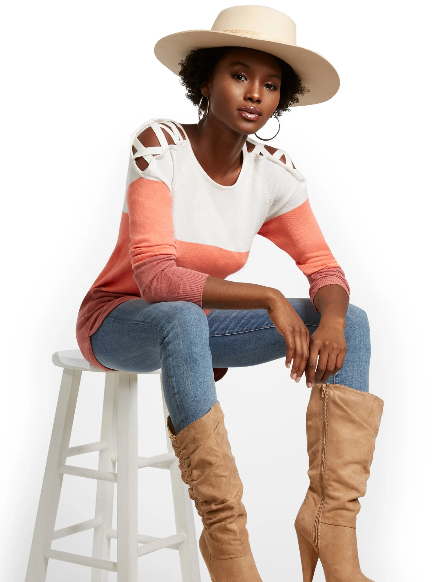 Colorblock Crisscross Hi-Lo Tunic Sweater - Image 10