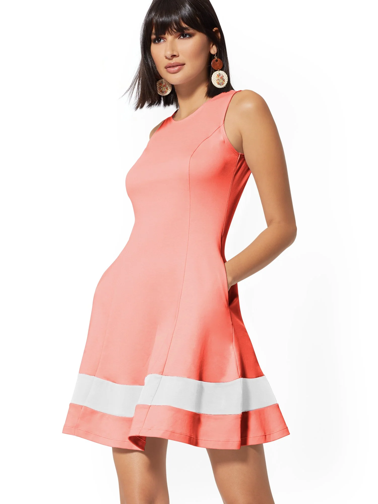 Colorblock Fit and Flare Cotton Dress - Image 2