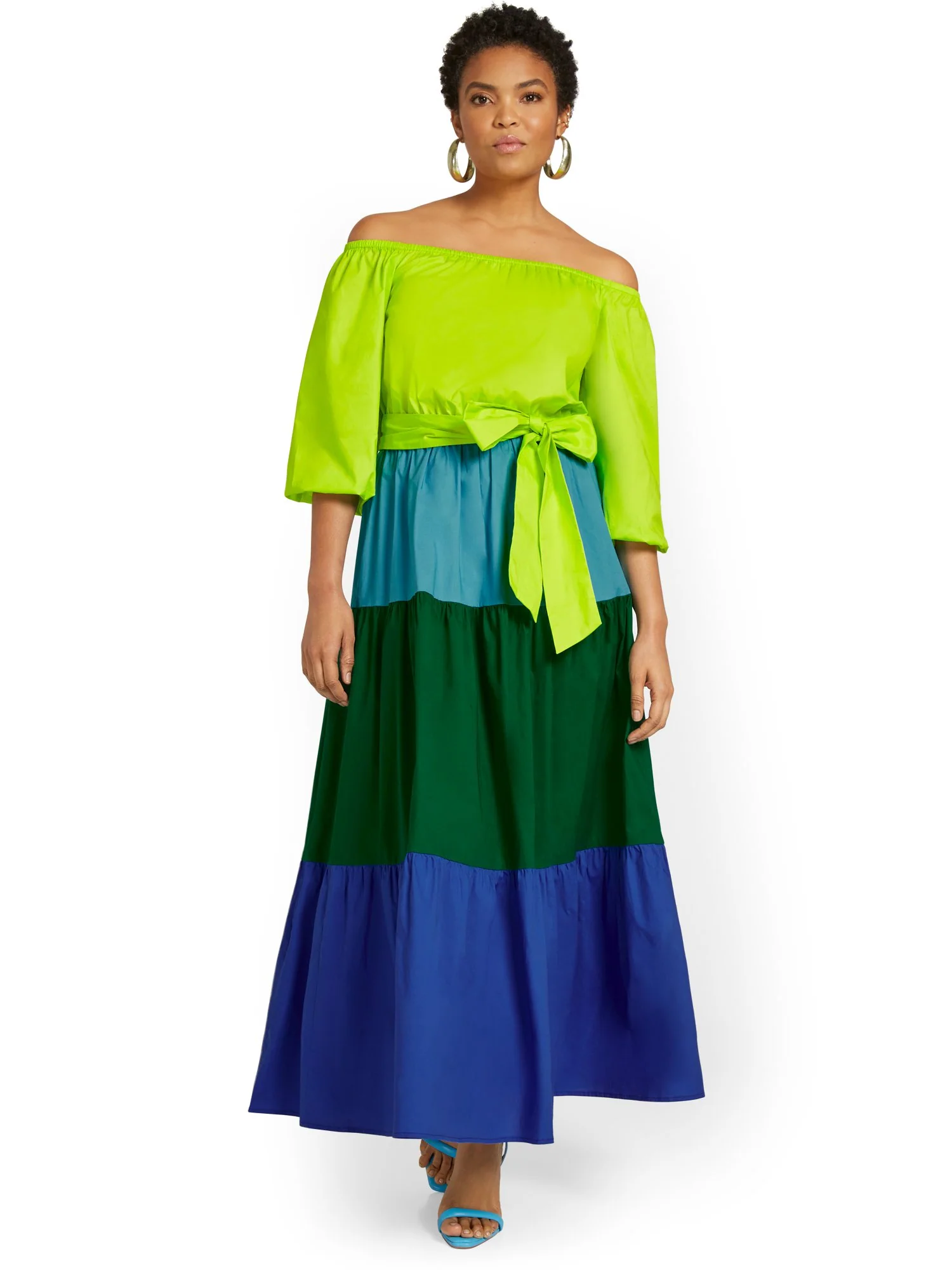Colorblock Off-The-Shoulder Poplin Maxi Dress - Image 2