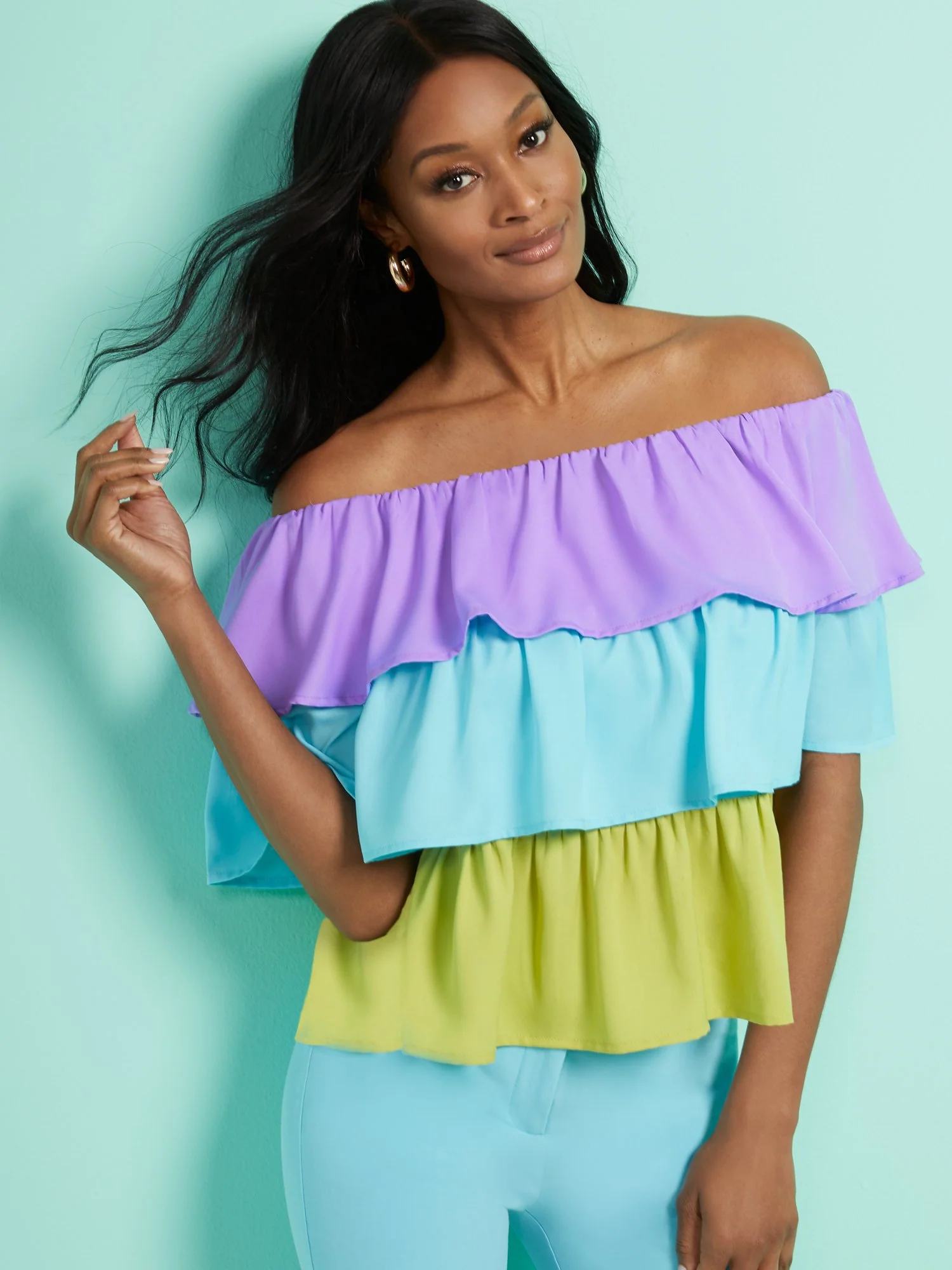 Colorblock Off-The-Shoulder Top