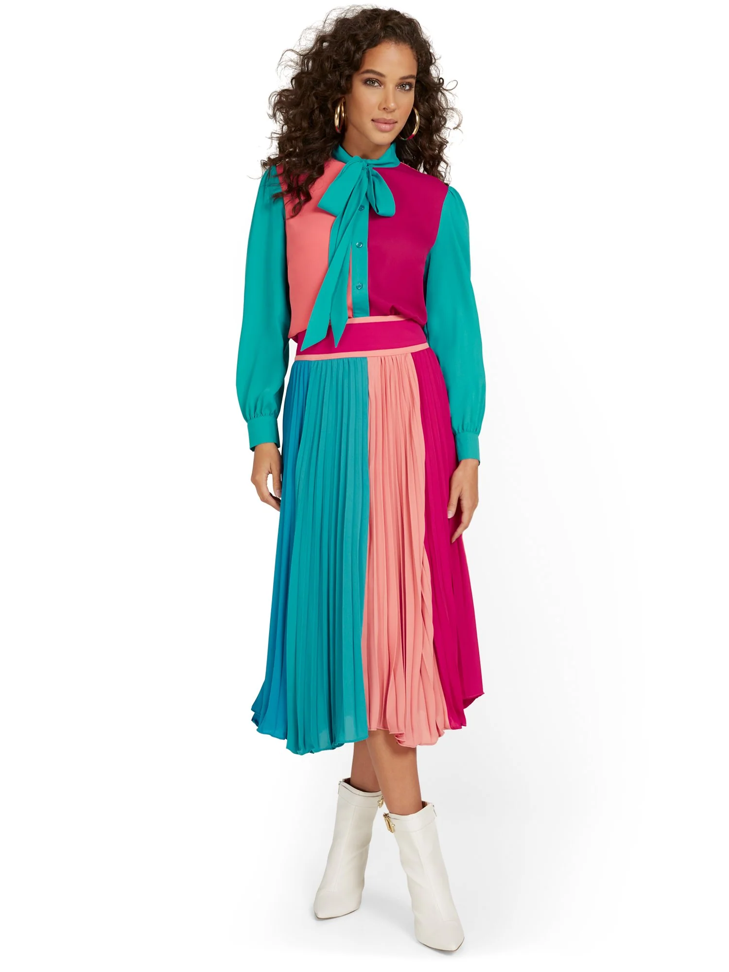 Colorblock Pleated Midi Skirt - Image 4