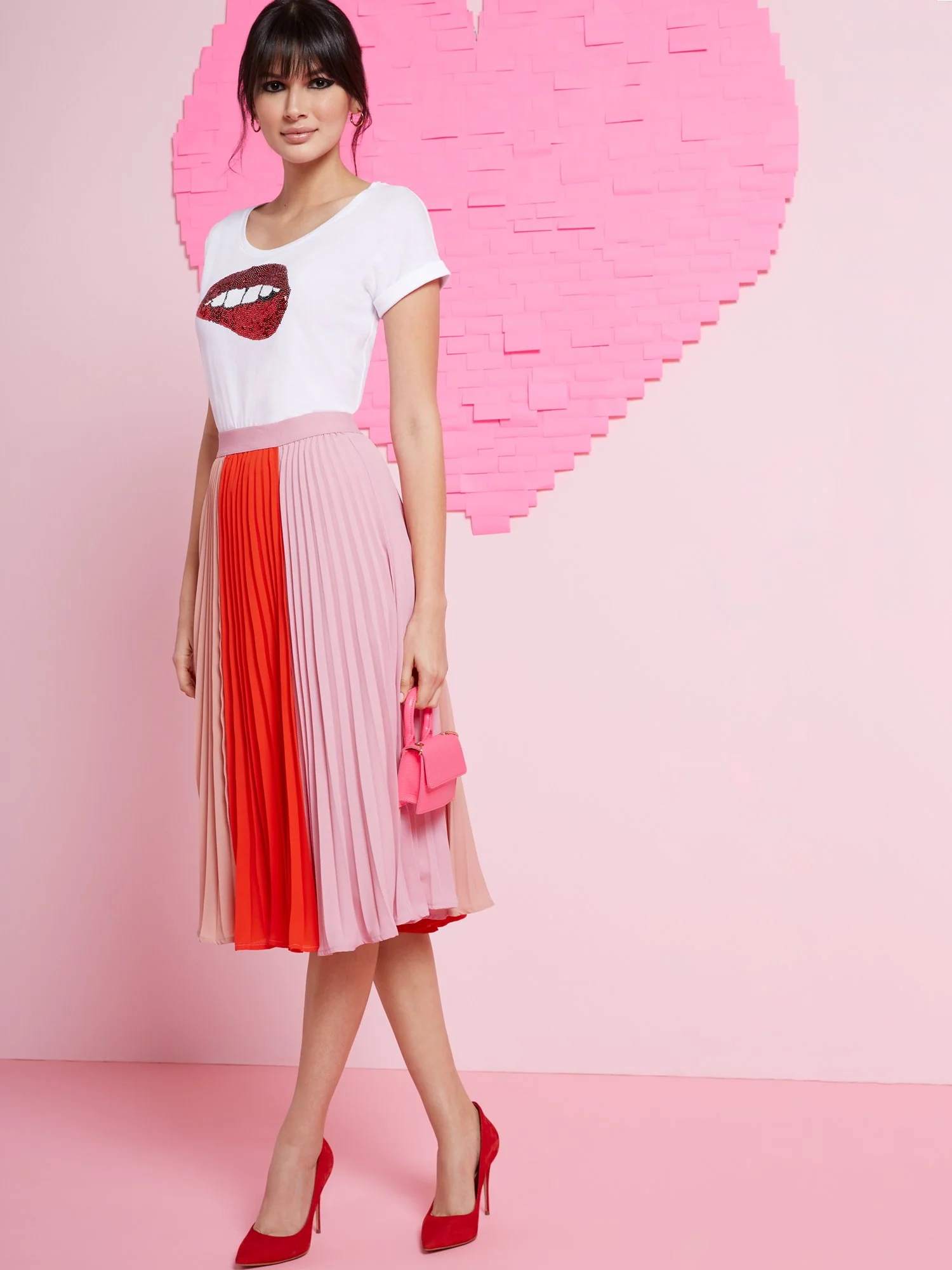 Colorblock Pleated Midi Skirt - Image 2