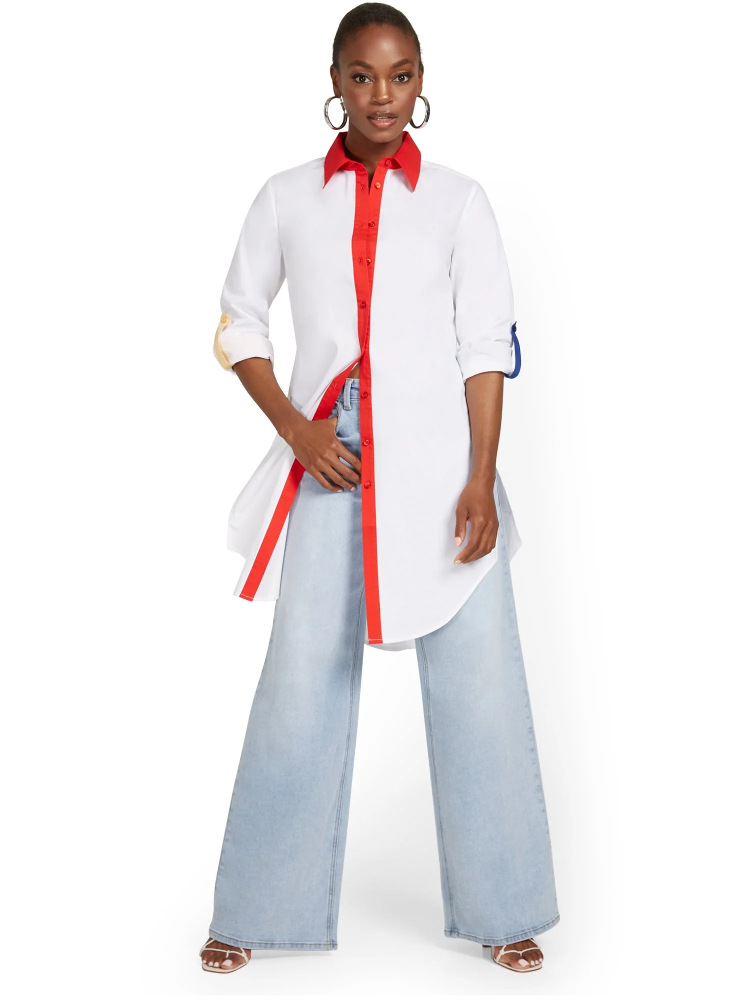 Colorblock Poplin Tunic Top