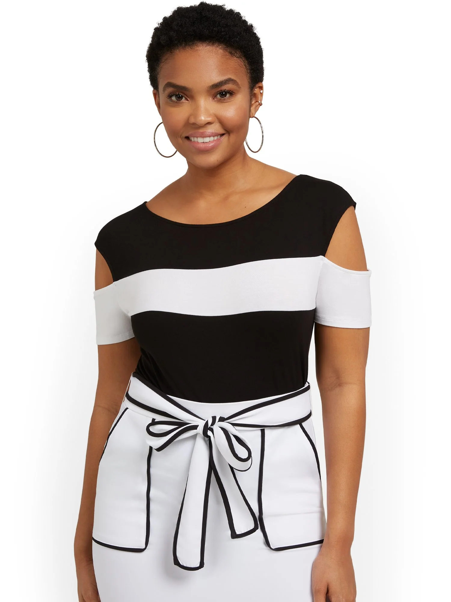 Colorblock Slit-Shoulder Knit Top - Image 2