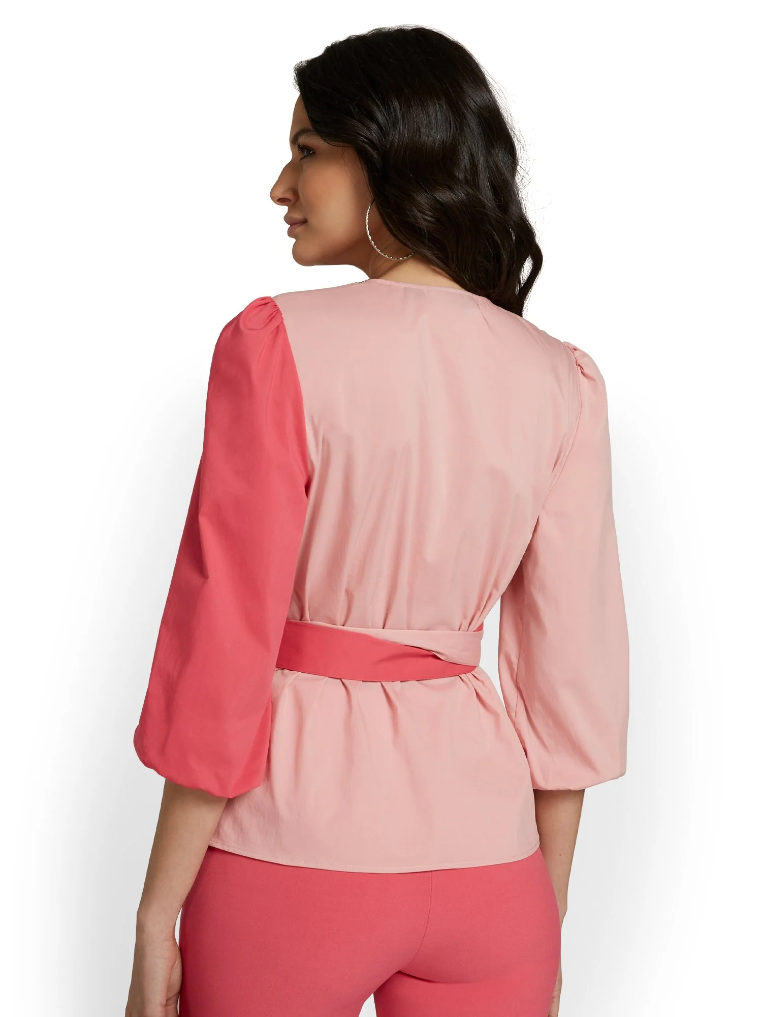 Colorblock Tie-Waist Poplin Top - Image 3
