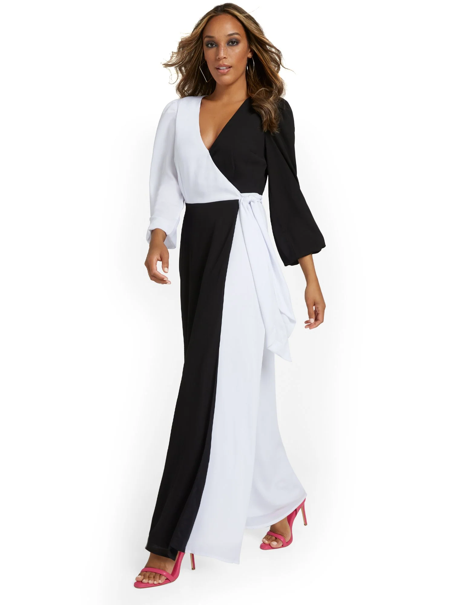 Colorblock Wrap Maxi Dress - Image 4
