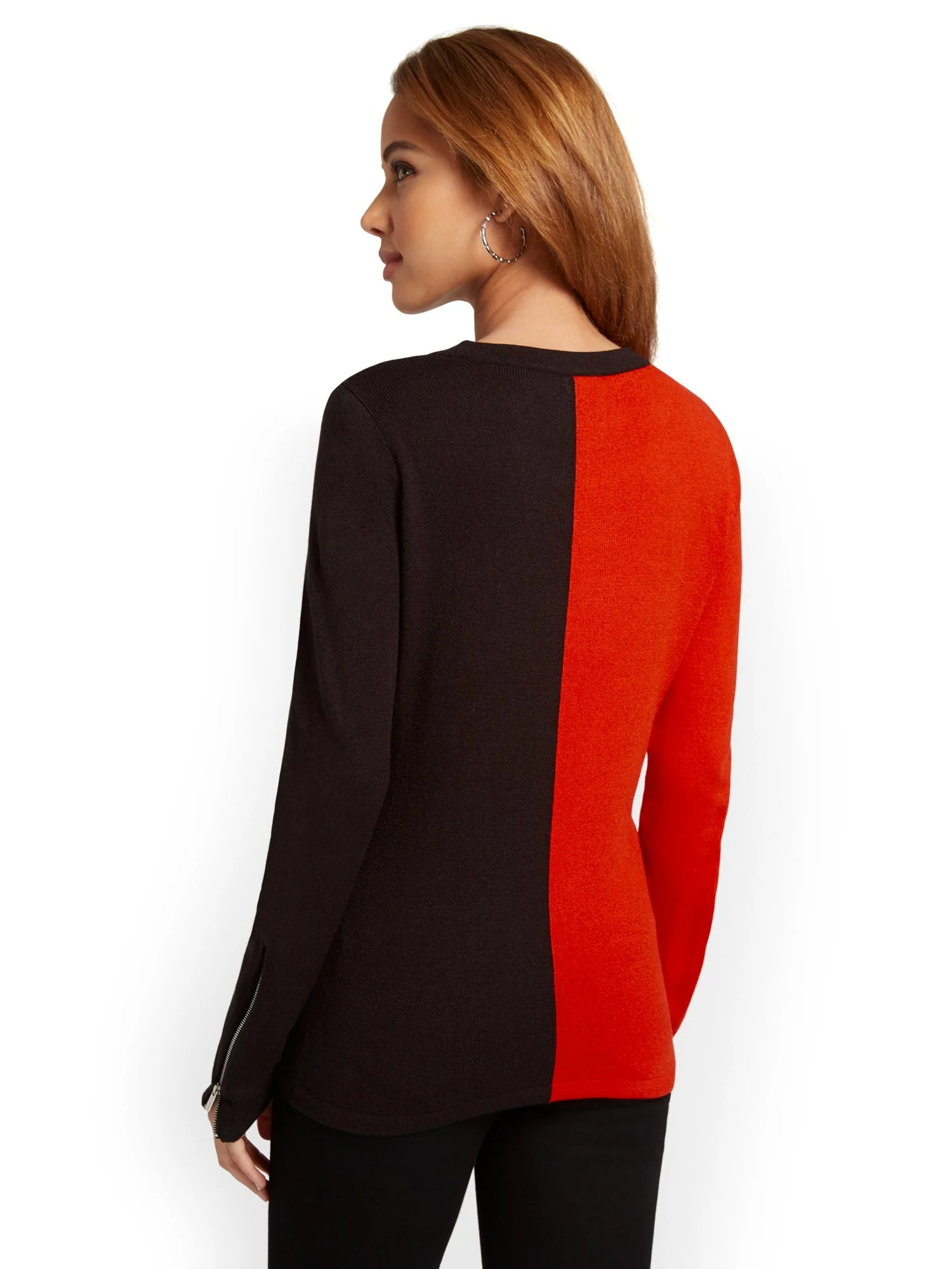 Colorblock Zip-Sleeve Pullover Sweater - Image 6
