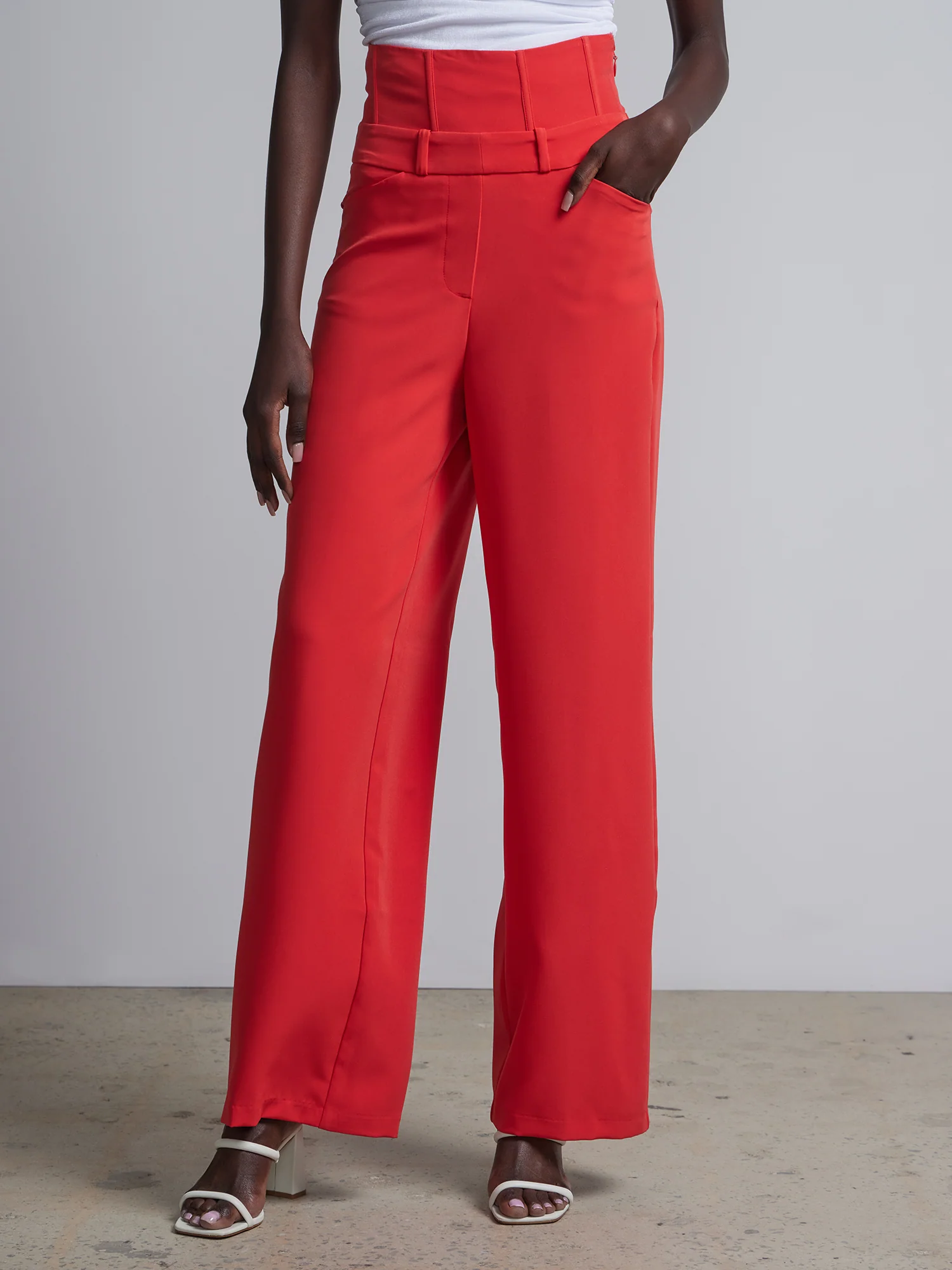 Corset-Waist Wide-Leg Pant