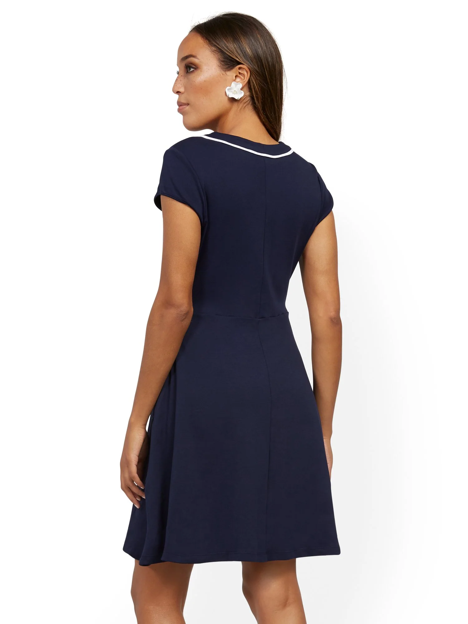 Cotton Button-Accent Fit and Flare Dress - Image 3