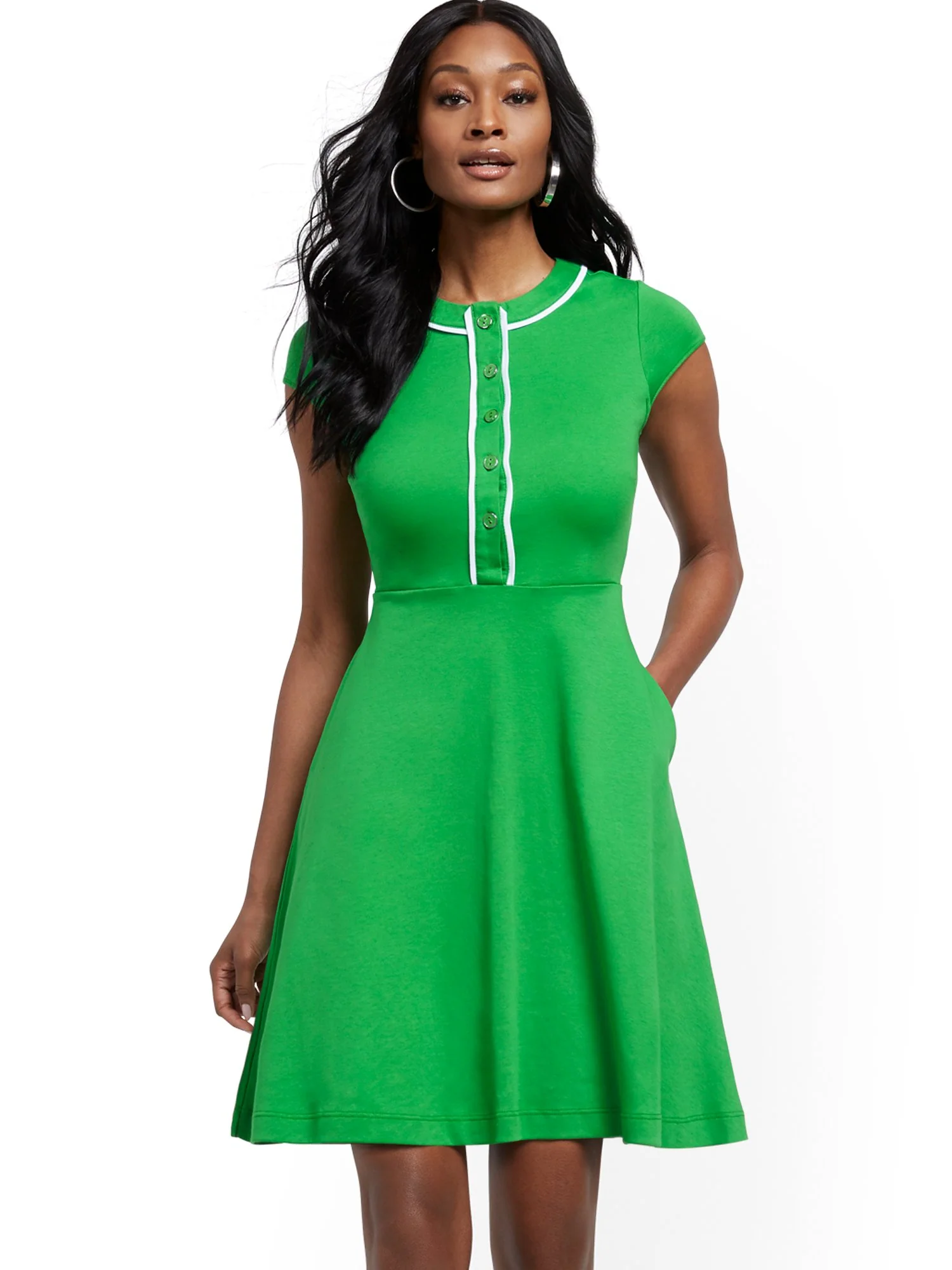 Cotton Button-Accent Fit and Flare Dress - Image 6