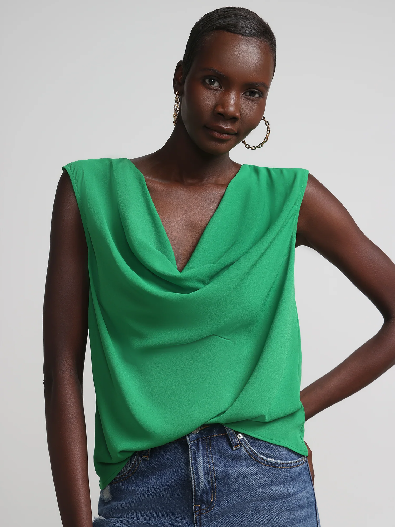 Cowl-Neck Flutter-Sleeve Blouse - Image 11