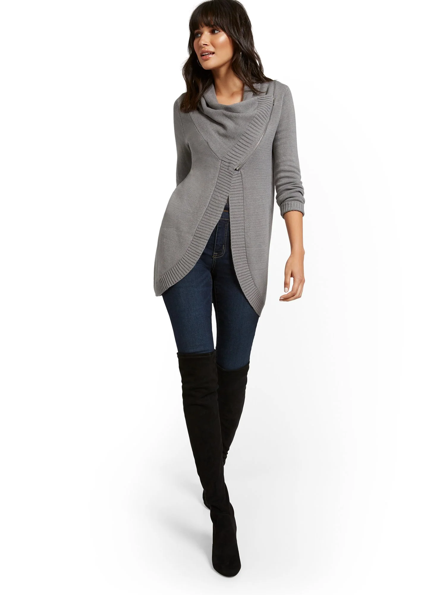 Cowlneck Zip-Front Cardigan - Image 6