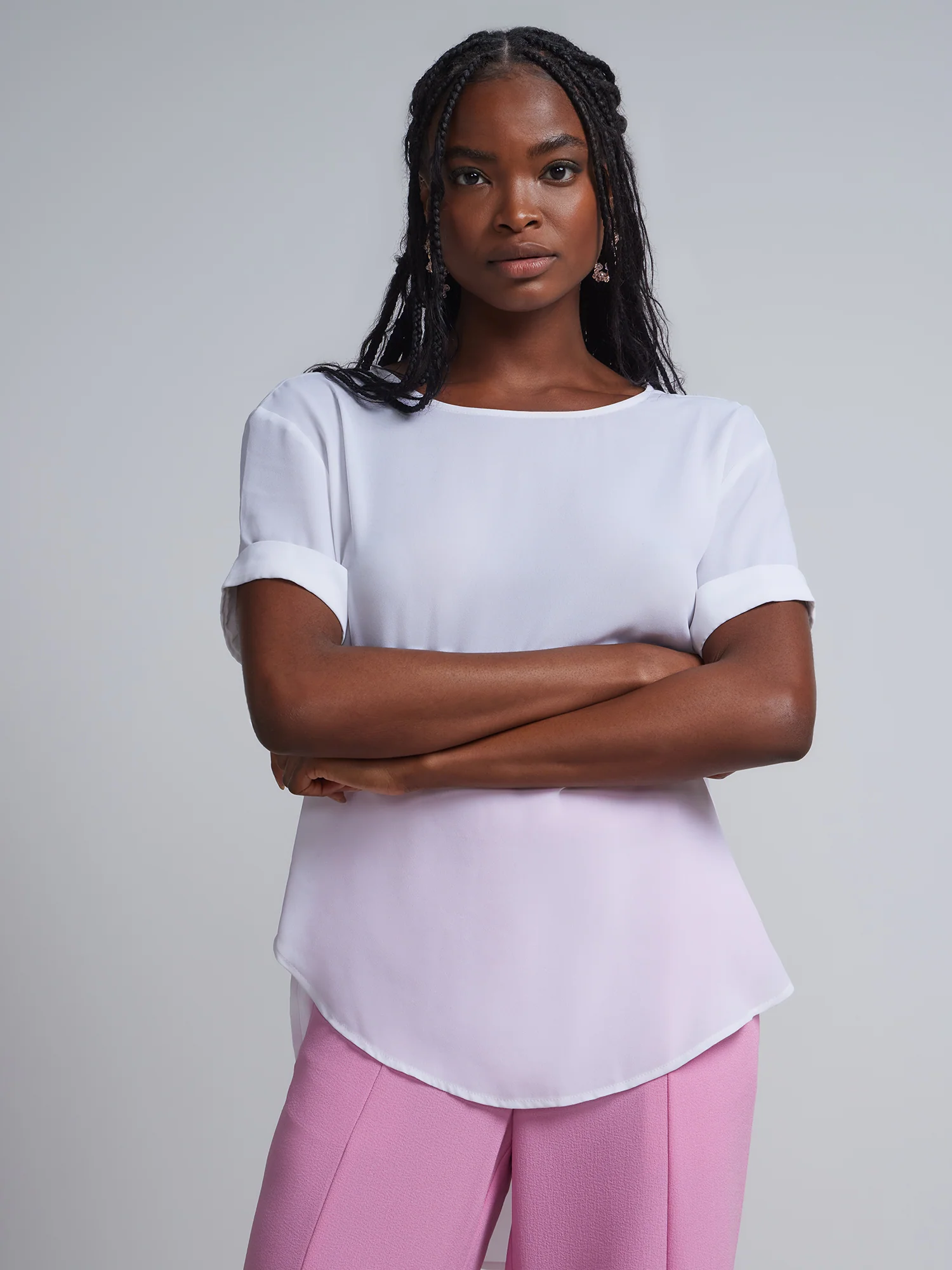 Crewneck Side-Slit Cuffed Tee - Image 5
