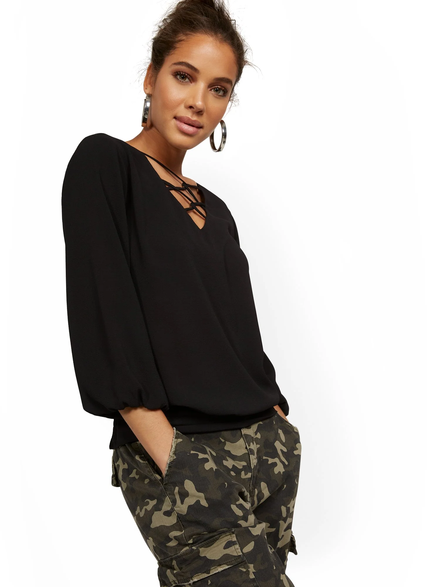 Crisscross V-Neck Blouse - Image 2