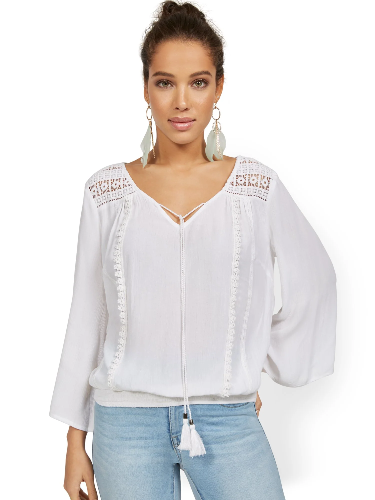Crochet-Inset Tie-Front Blouse - Image 2