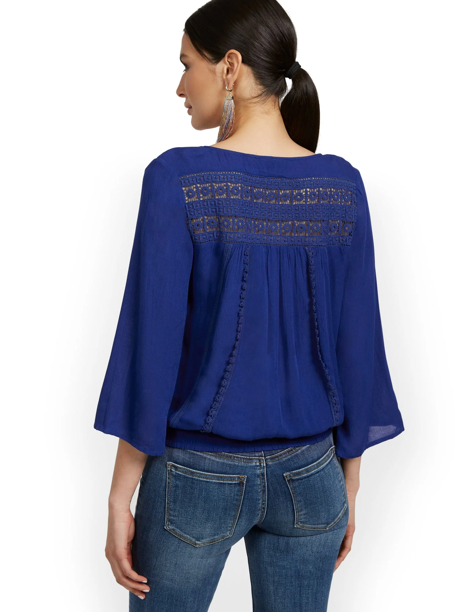 Crochet-Inset Tie-Front Blouse - Image 7