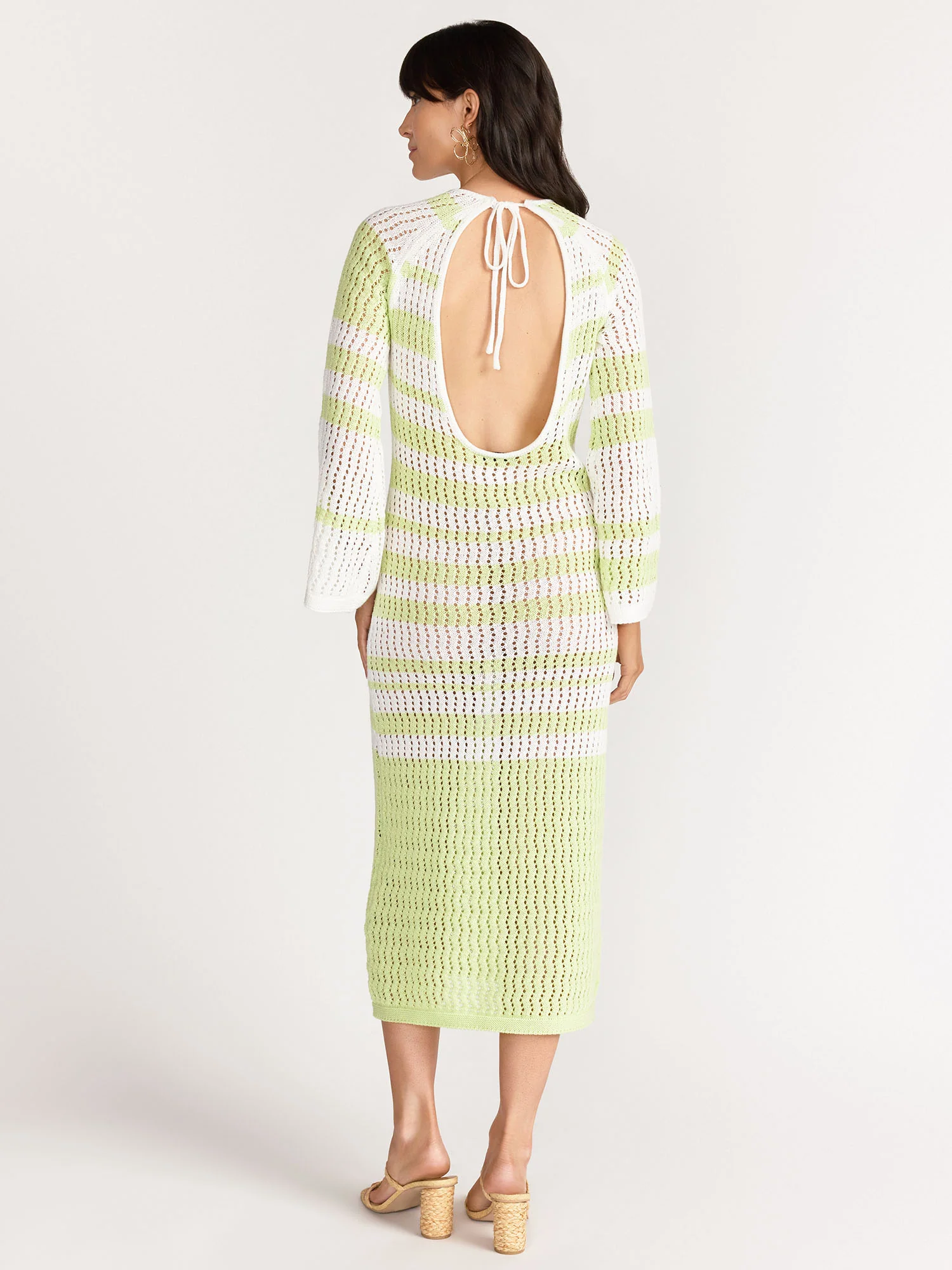 Blue Blush Crochet Knit Full Sleeve Mesh Midi Dress - Brands We Love - Image 3