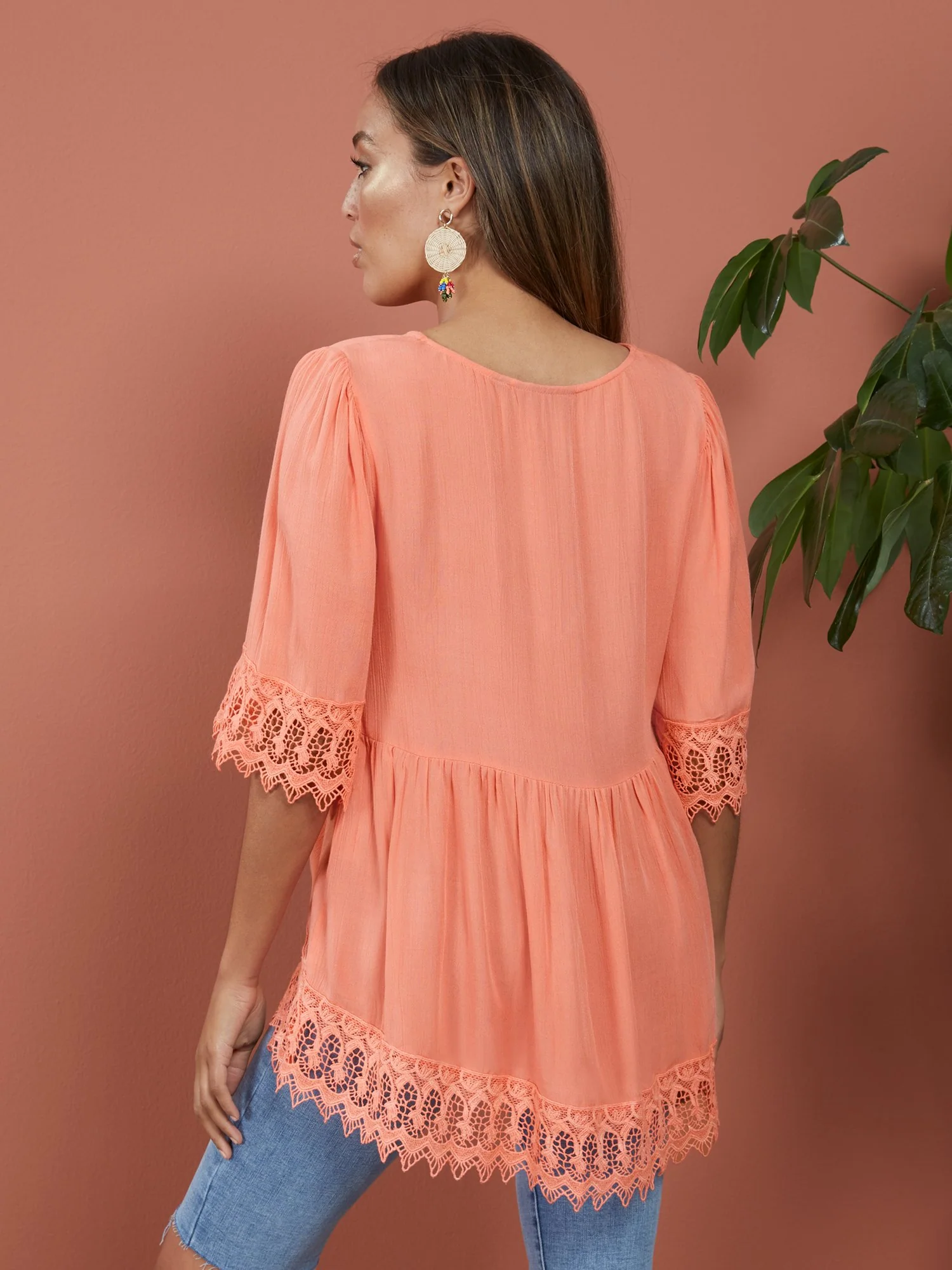 Crochet-Trim V-Neck Tunic Top - Lily & Cali - Image 10