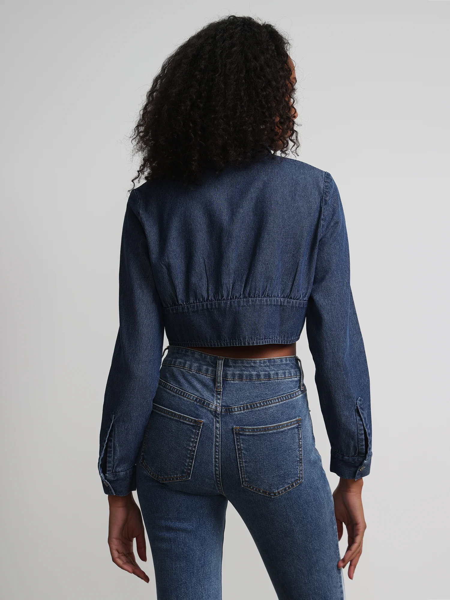 Cropped Button-Front Denim Top - Image 3