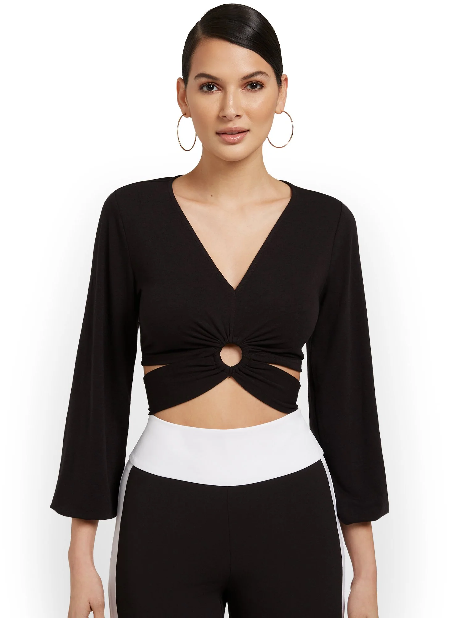 Cropped O-Ring Cut-Out Knit Top - Image 2
