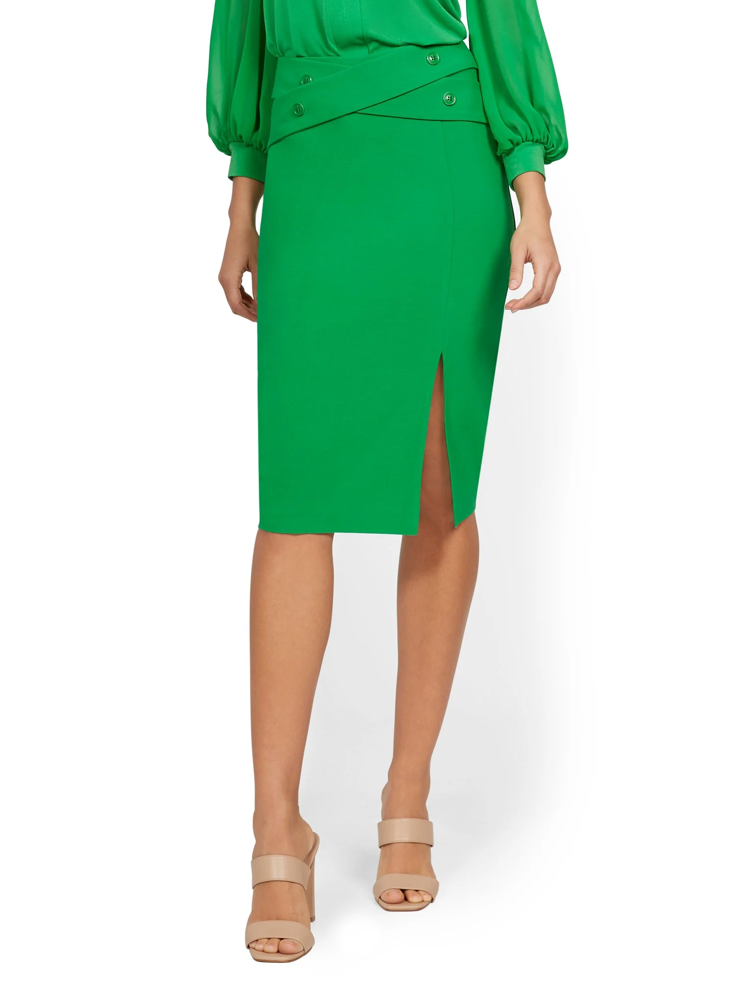 Cross-Panel Button-Front Pencil Skirt - Image 11