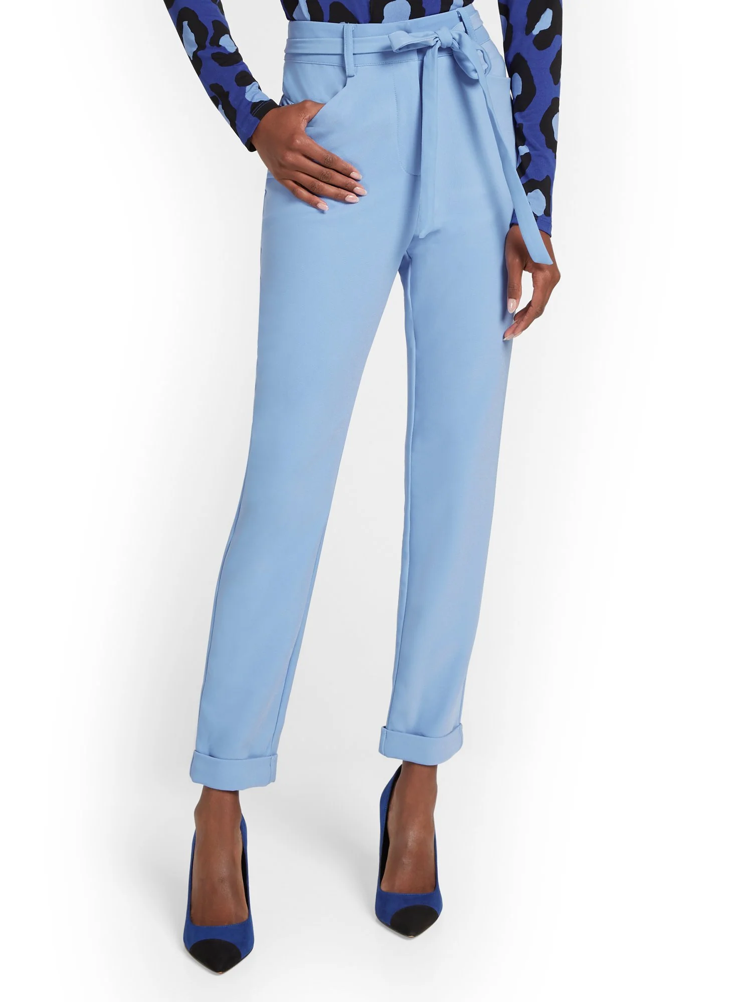 Cuffed Tie-Waist Straight-Leg Ankle Pant - Premium Stretch - Image 10