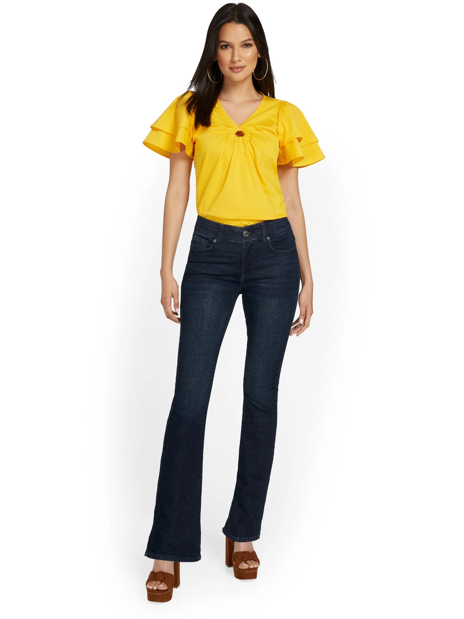 Curvy High-Waisted Bootcut Jeans - Dark Wash - Image 5