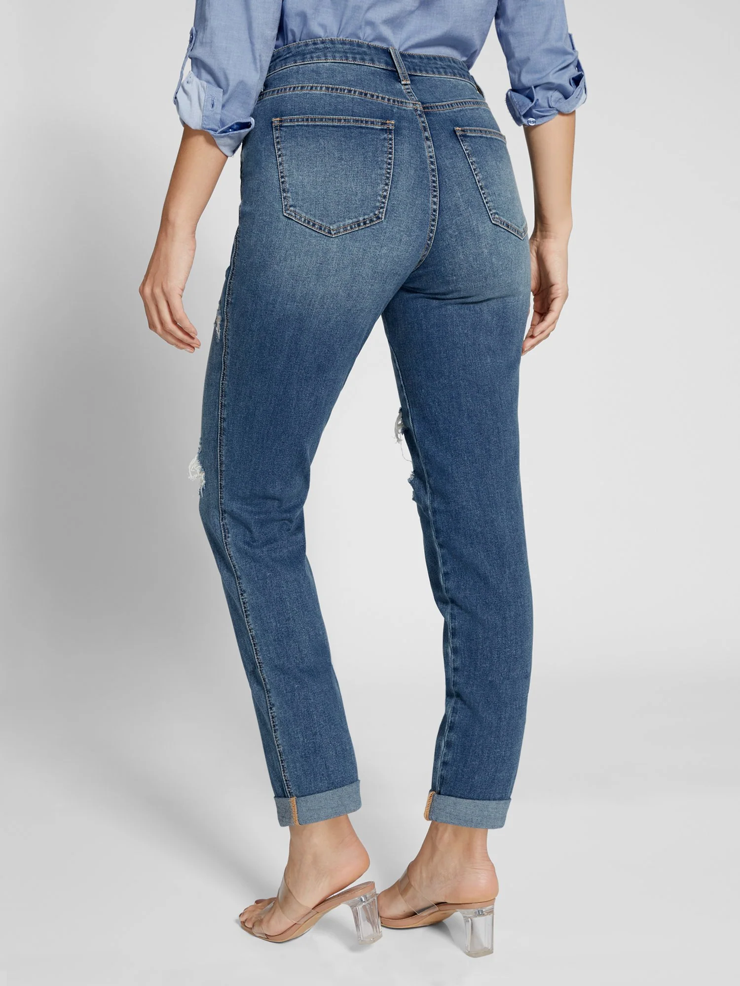 Curvy High-Waisted Boyfriend Jeans - Medium Wash - Image 3