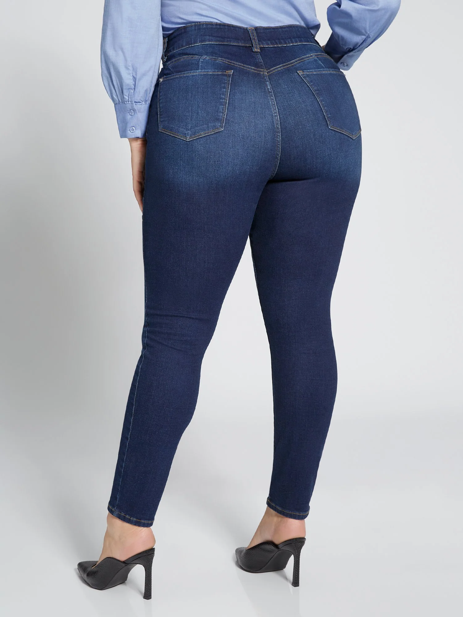Curvy High-Waisted Super-Skinny Jeans - Dark Wash - Image 3