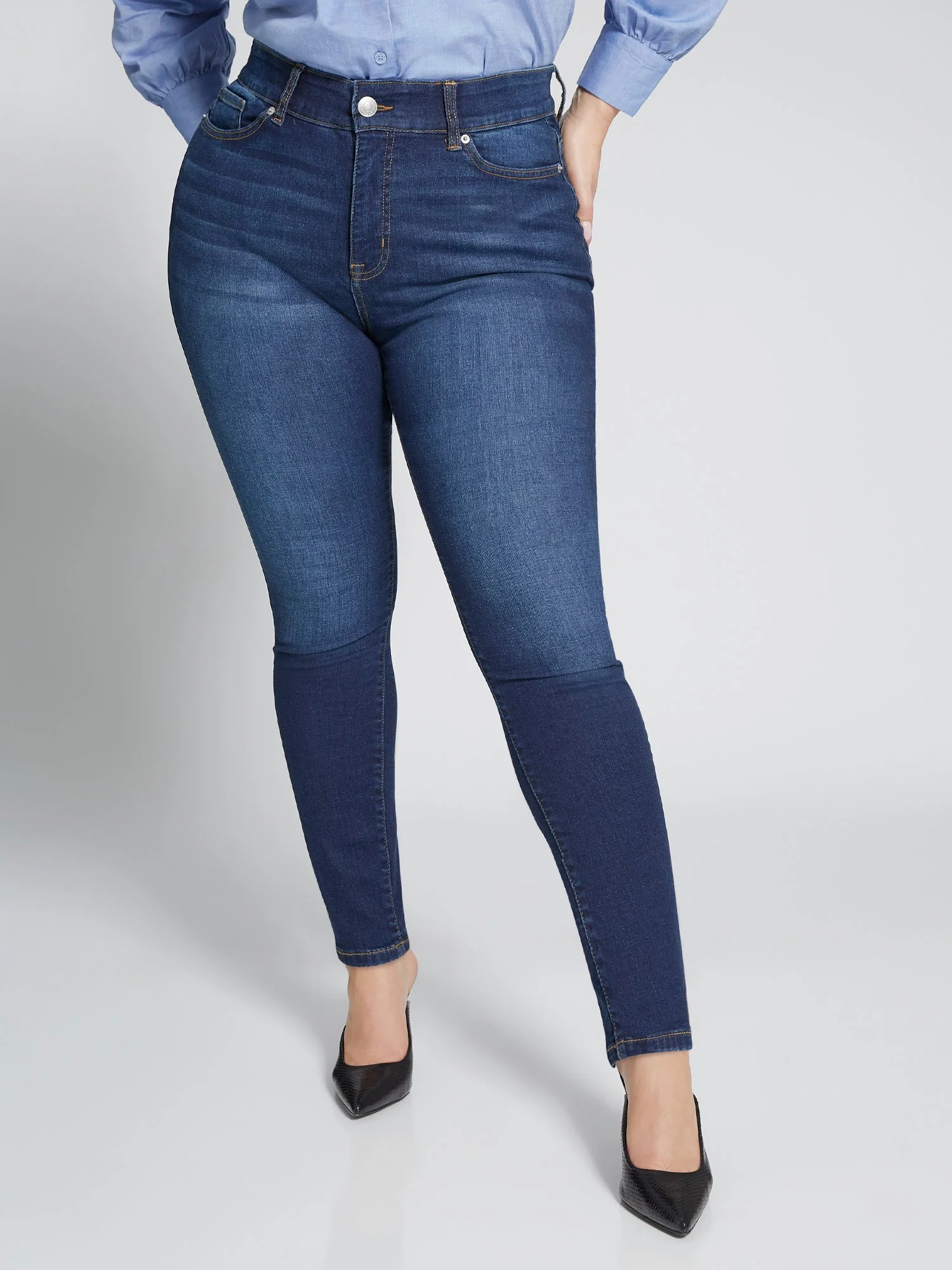 Curvy High-Waisted Super-Skinny Jeans - Dark Wash - Image 4