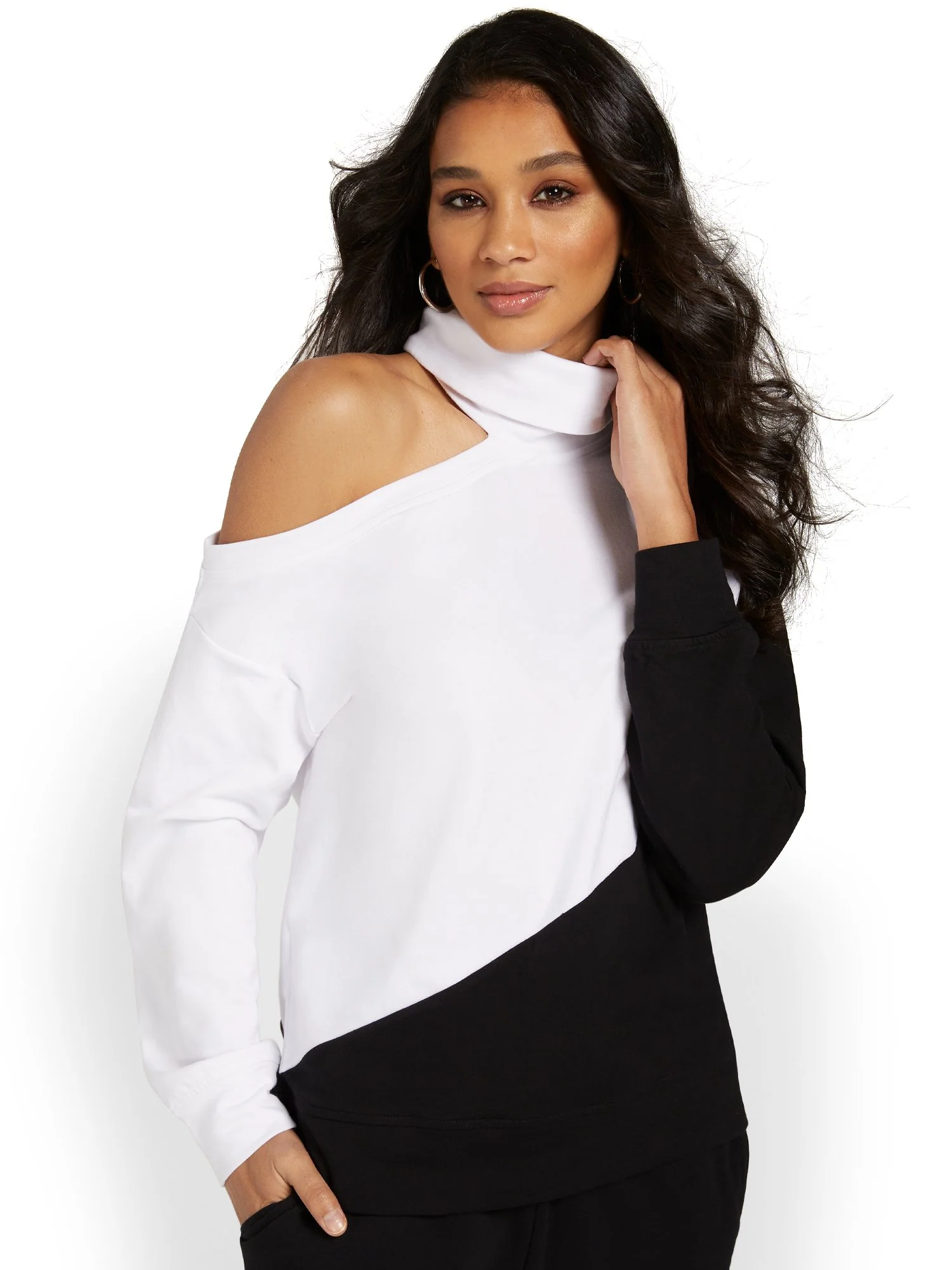 Cut-Out Mock-Neck French Terry Pullover