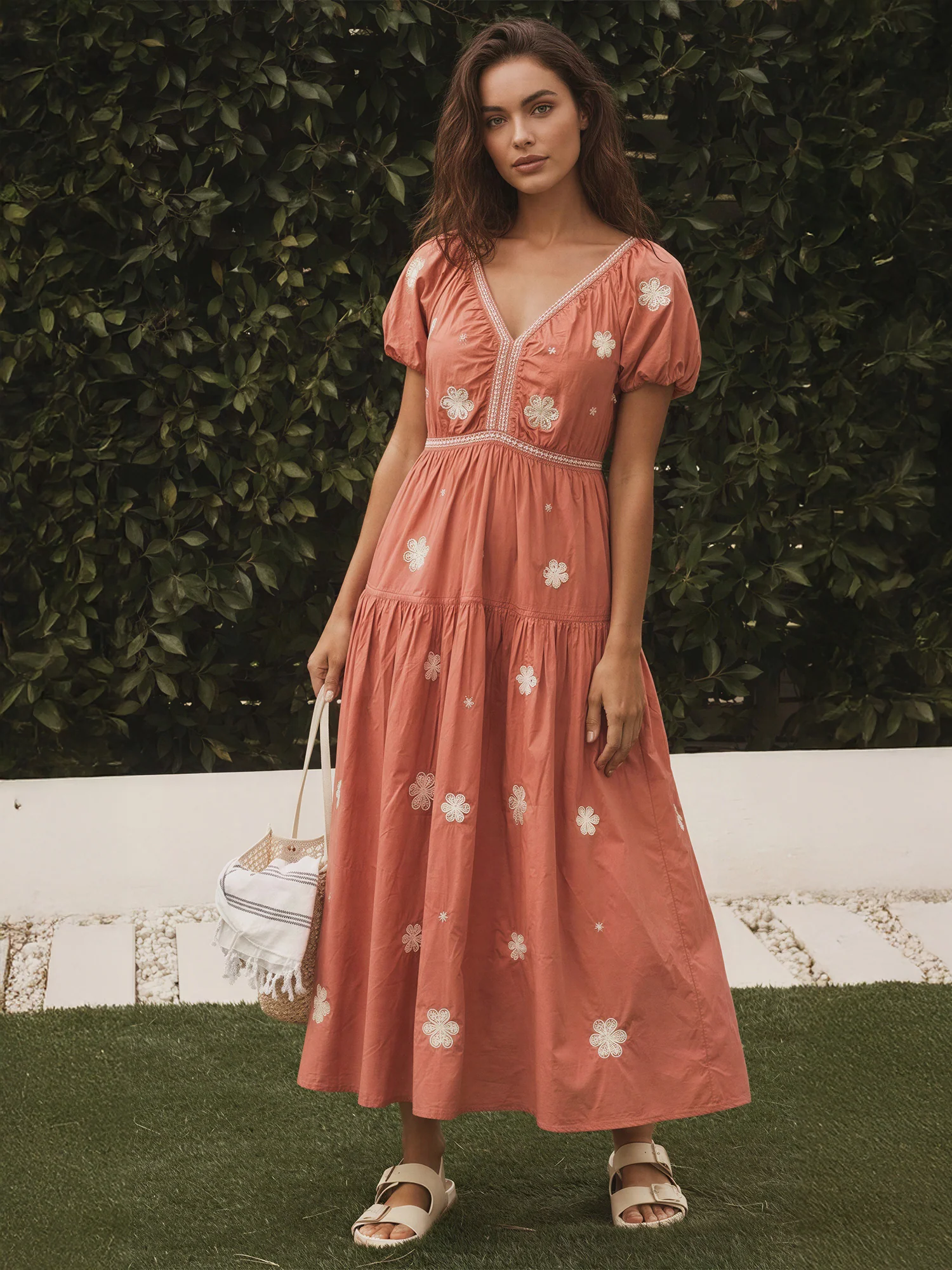 Decorative V-Neckline Floral Pattern Maxi Dress - Image 6