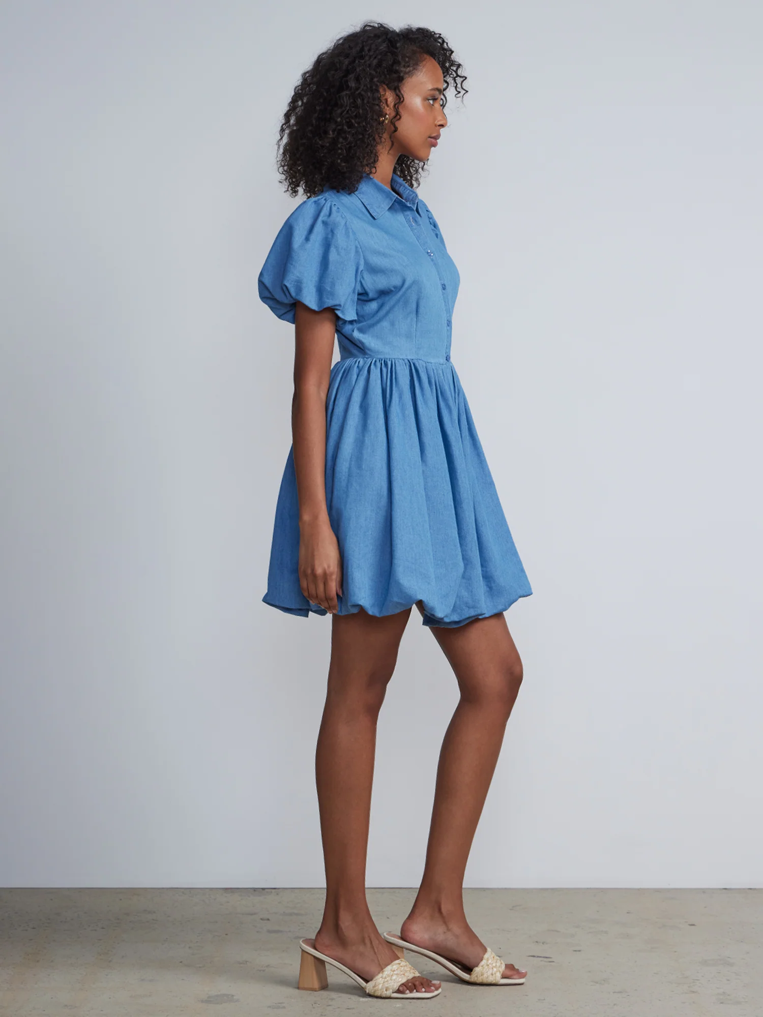 Denim Bubble Hem Dress - Image 2