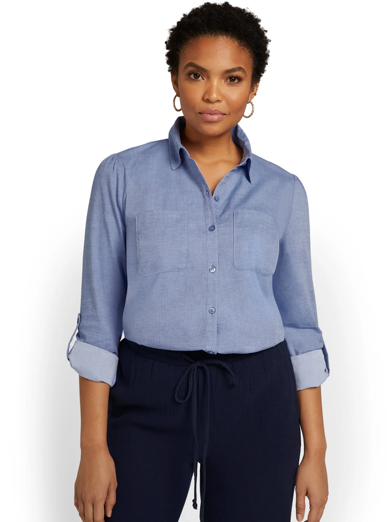Denim Button-Front Top - Image 2