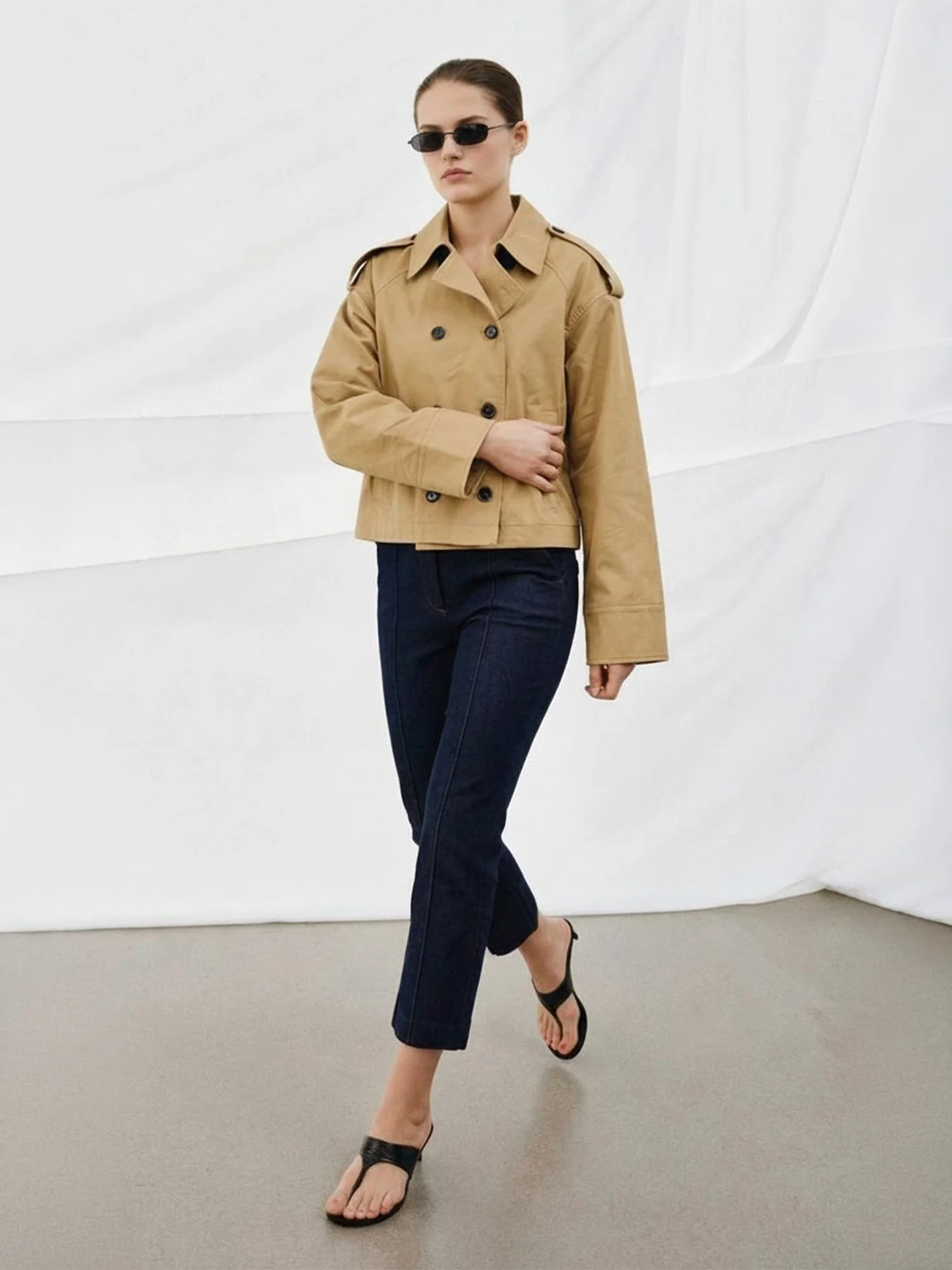 Denim Pin Tuck Front Ankle Flare Pants - Image 2