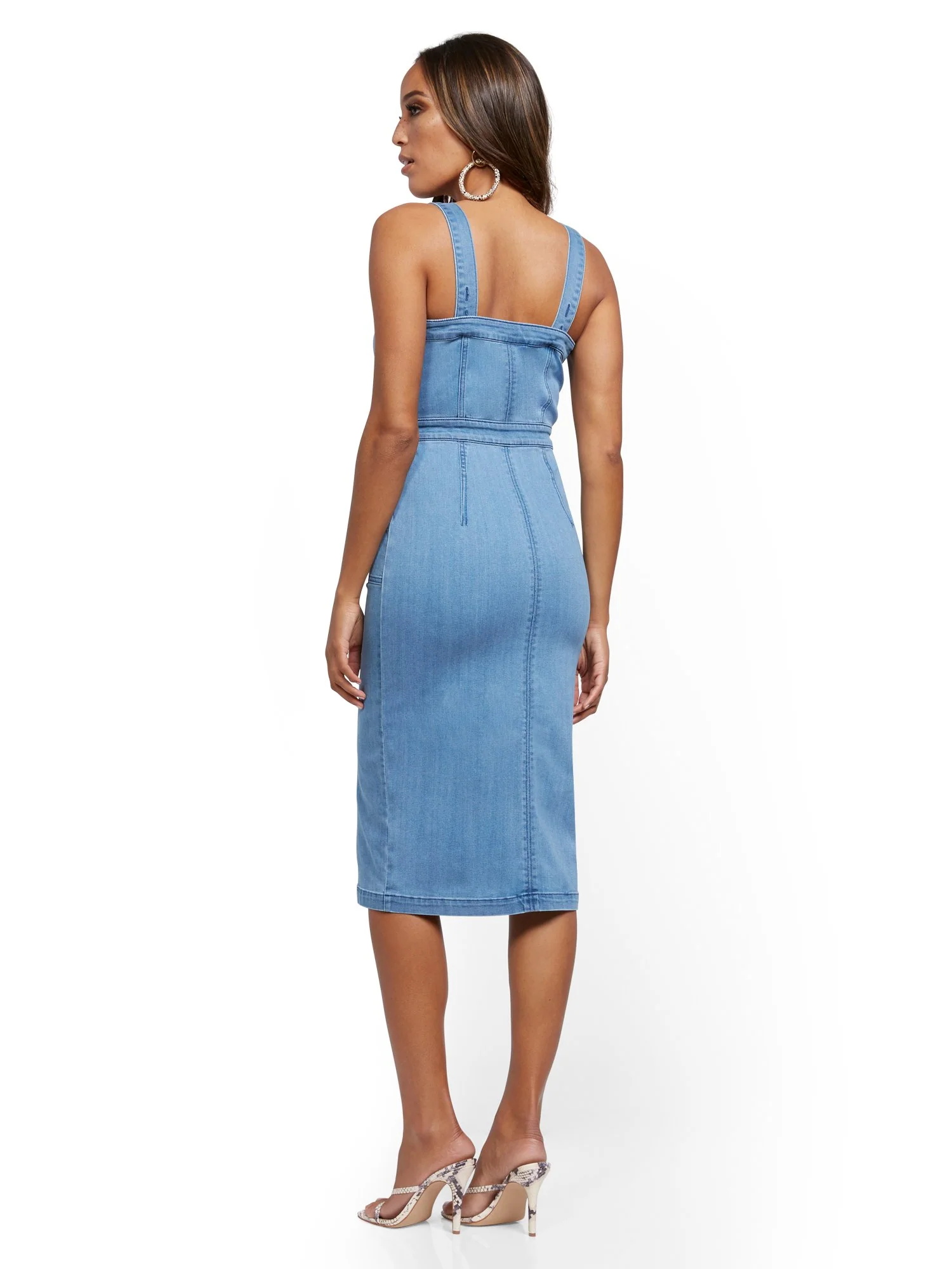 Denim Pinafore Dress - Light Wash - Image 3
