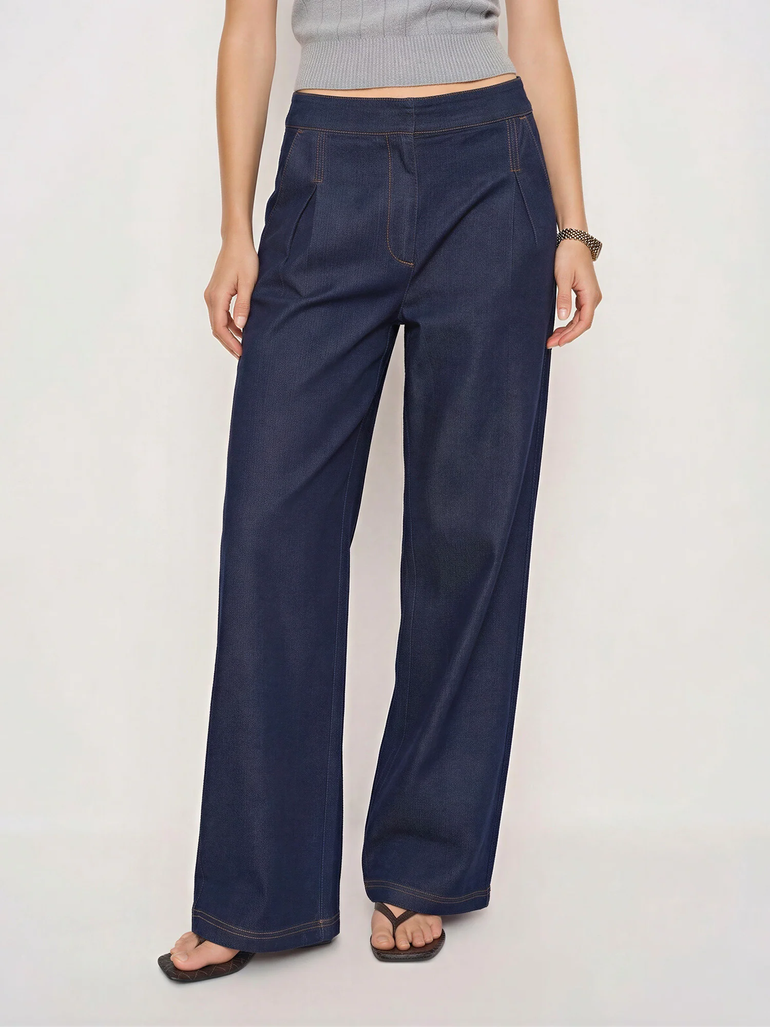 Denim Pleated Wide Leg Pant - Image 2