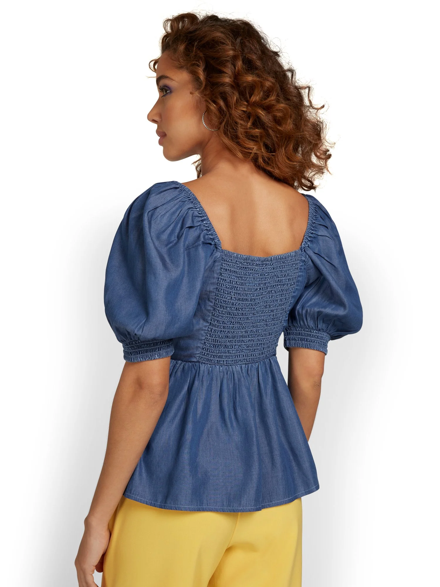 Denim Puff-Sleeve Top - Image 3