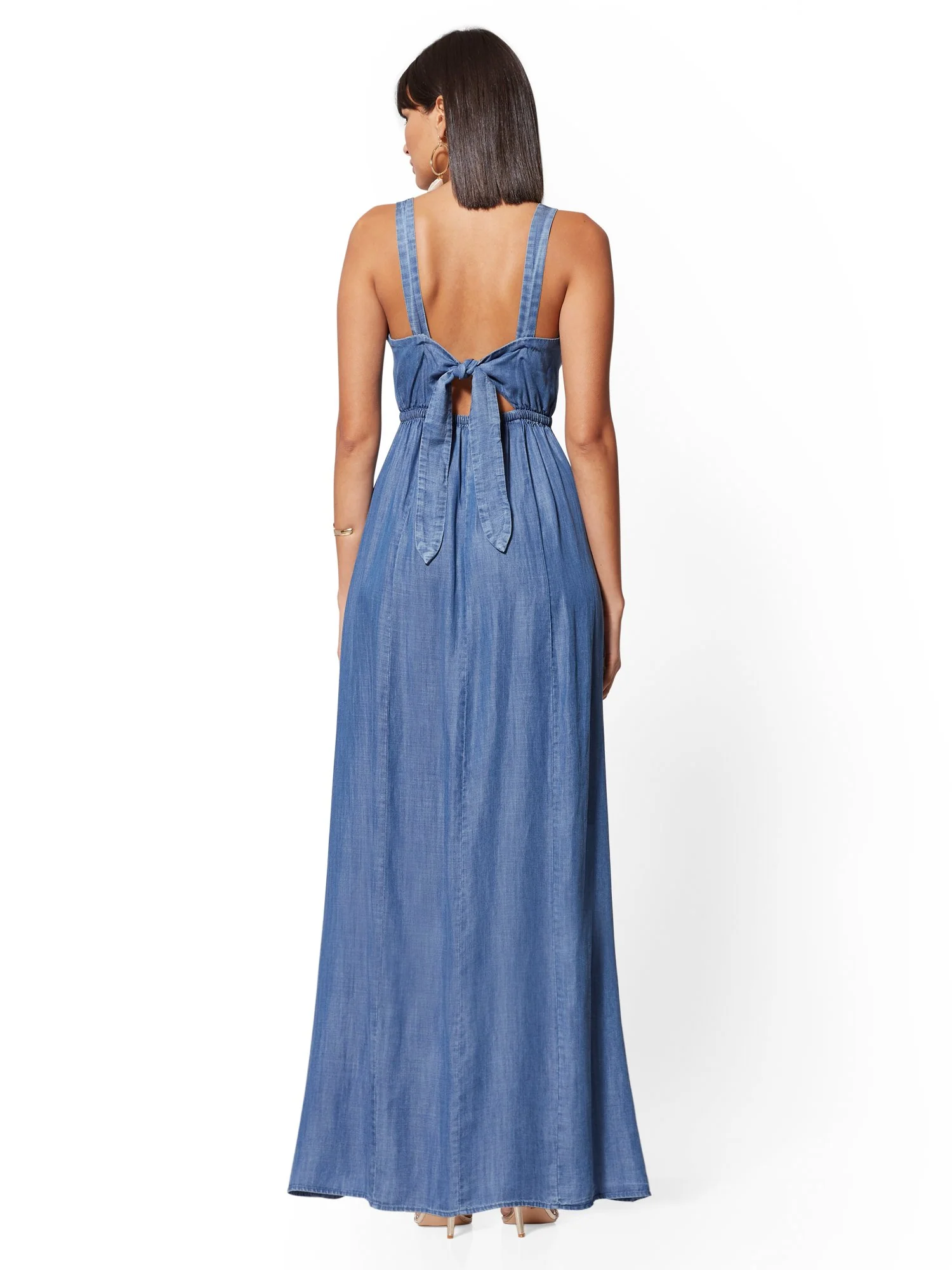 Denim Tie-Back Maxi Dress - Image 3