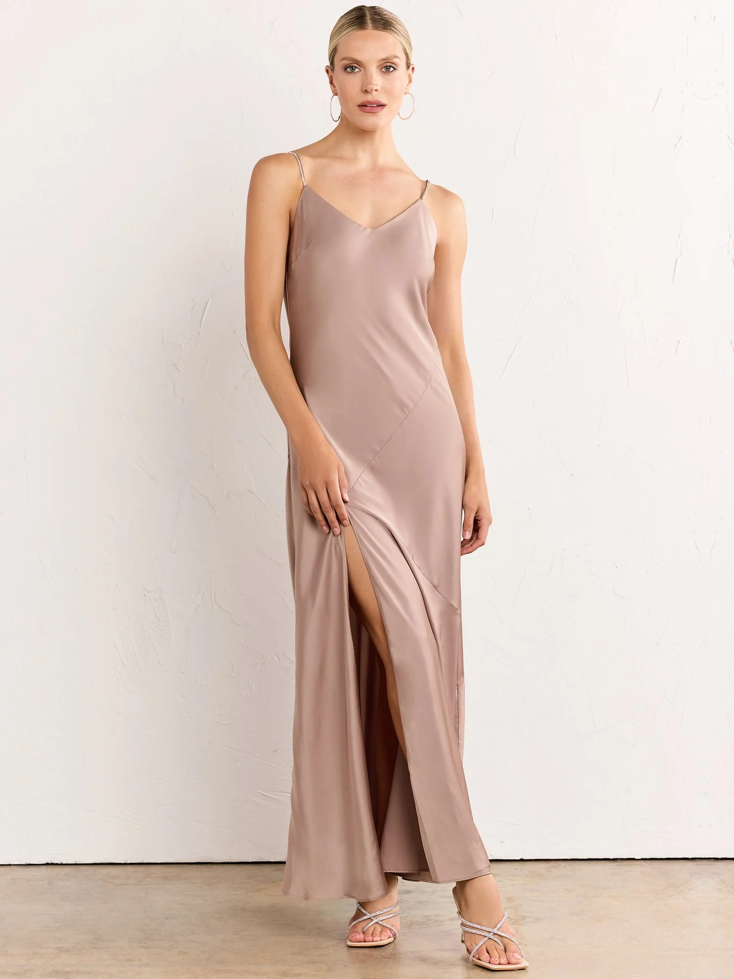 Diamante Strap Maxi Slip Dress - Mustard Seed - Image 8