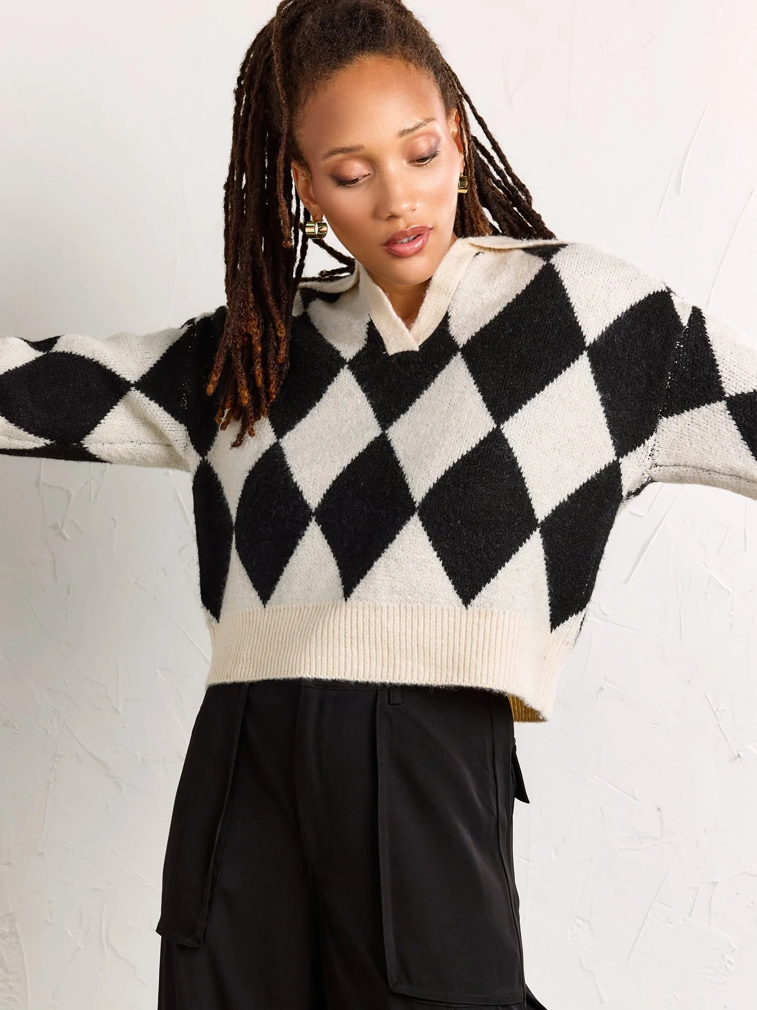 Dreamers by Debut Diamond Pattern Polo Sweater - Brands We Love - Image 3