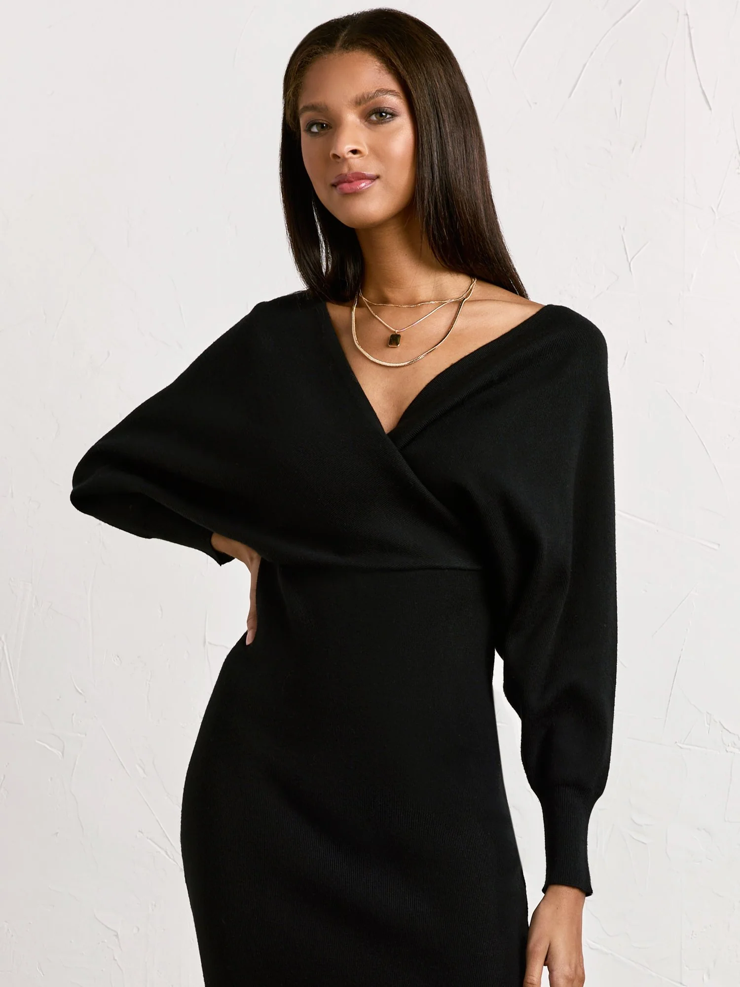 Dolman Wrap Sweater Dress - Dee Elly - Image 3